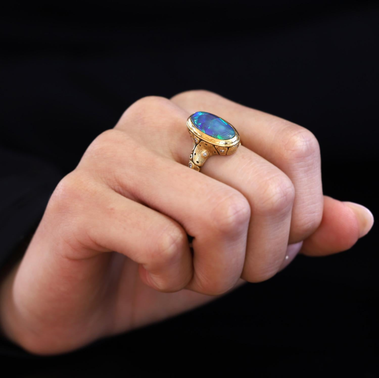 New Alex Sepkus 3.94 Carat Black Opal 18k Gold Ring