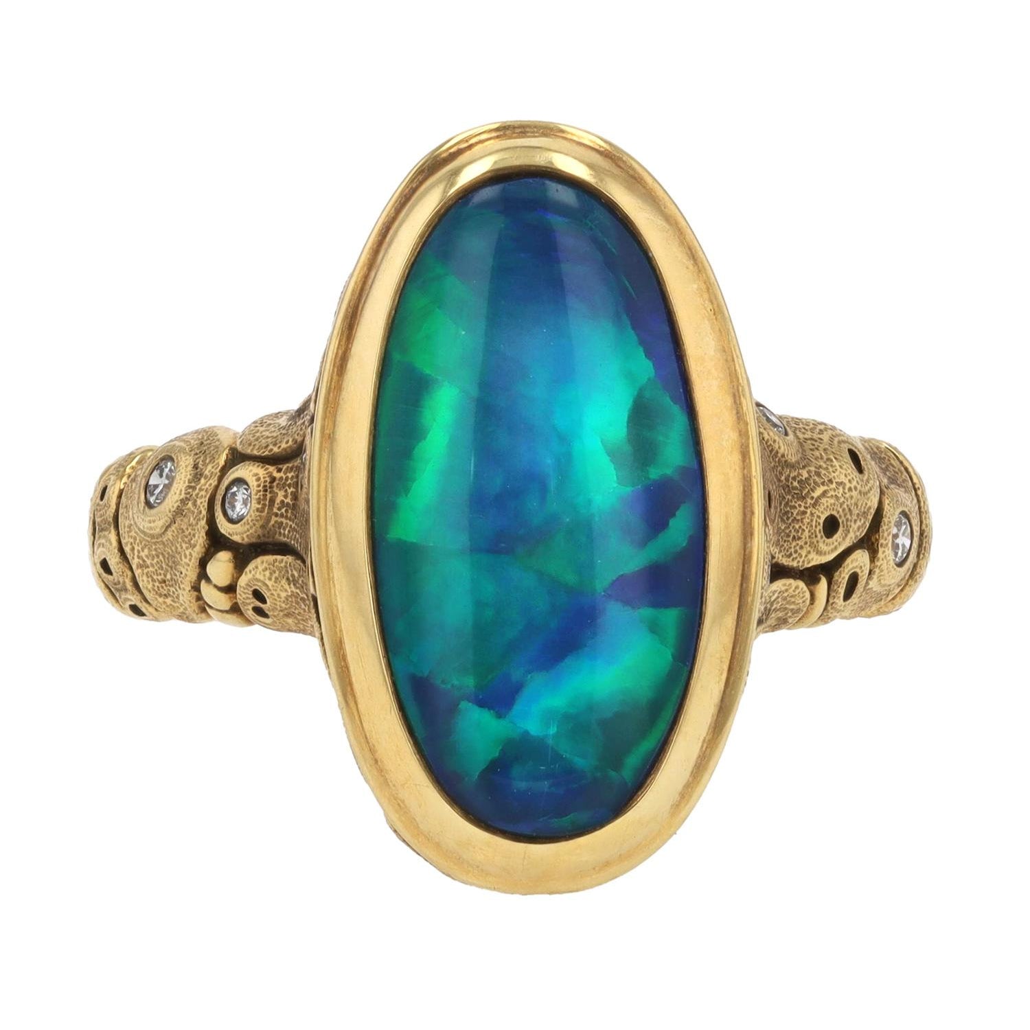 New Alex Sepkus 3.94 Carat Black Opal 18k Gold Ring