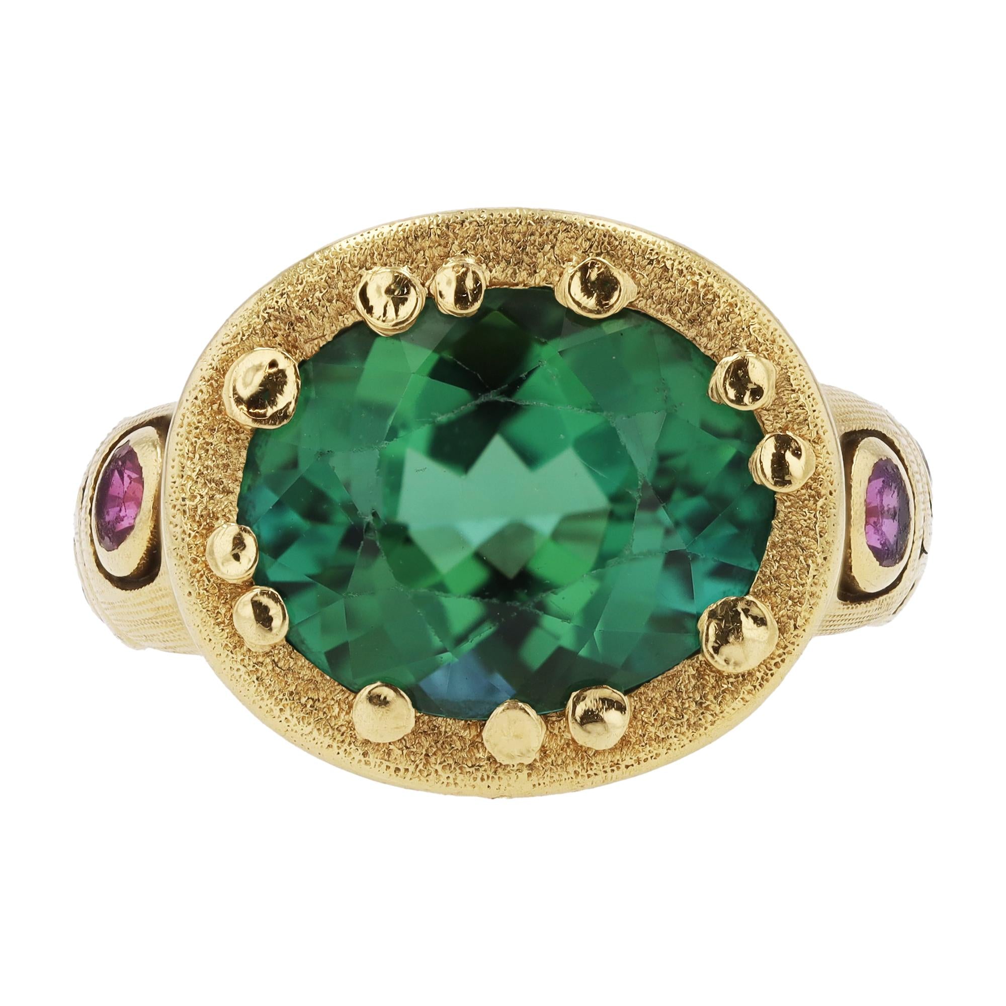 Alex Sepkus Estate 3.66 Carat Green Tourmaline Little Windows 18k Ring
