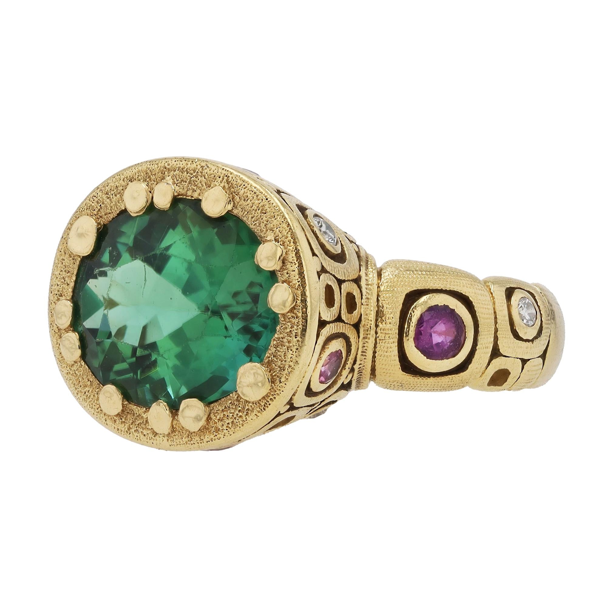 Alex Sepkus Estate 3.66 Carat Green Tourmaline Little Windows 18k Ring