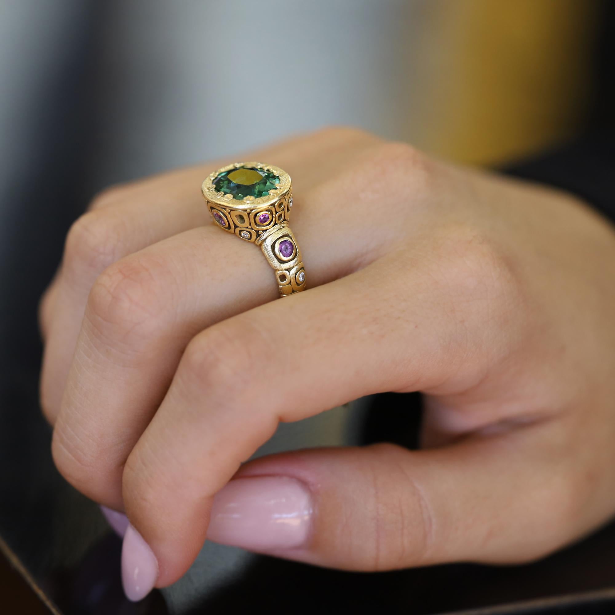 Alex Sepkus Estate 3.66 Carat Green Tourmaline Little Windows 18k Ring