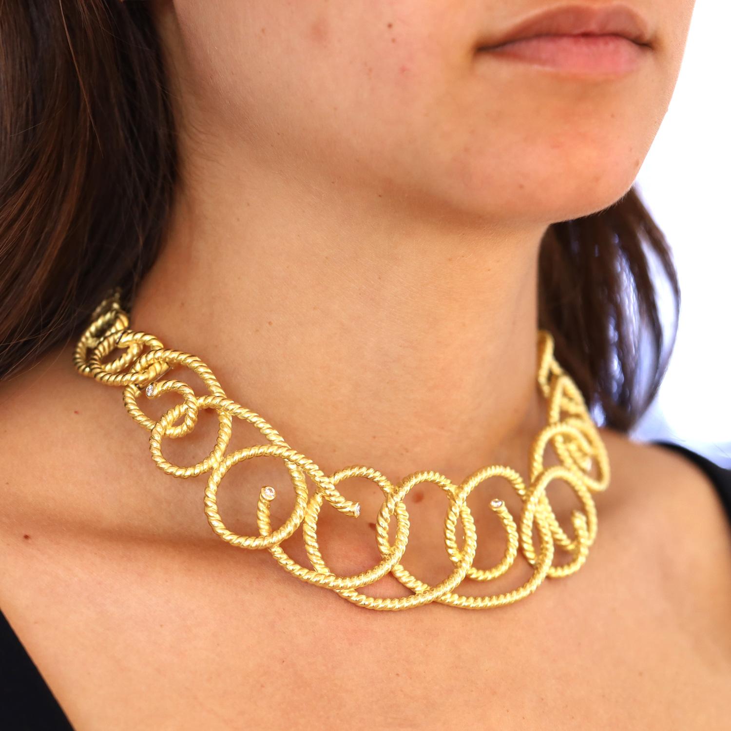Estate Angela Cummings Bold 18k Gold Diamond Braided Collar Necklace