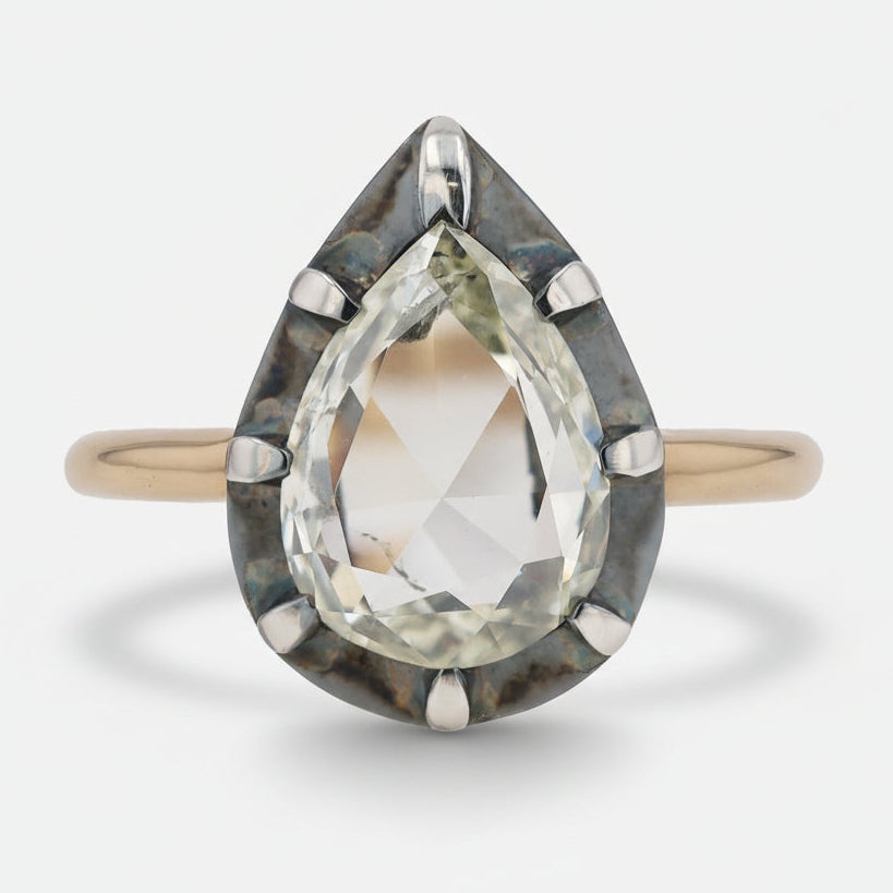 Antique 2 Carat Rose Cut Pear Diamond Georgian Revival Engagement Ring