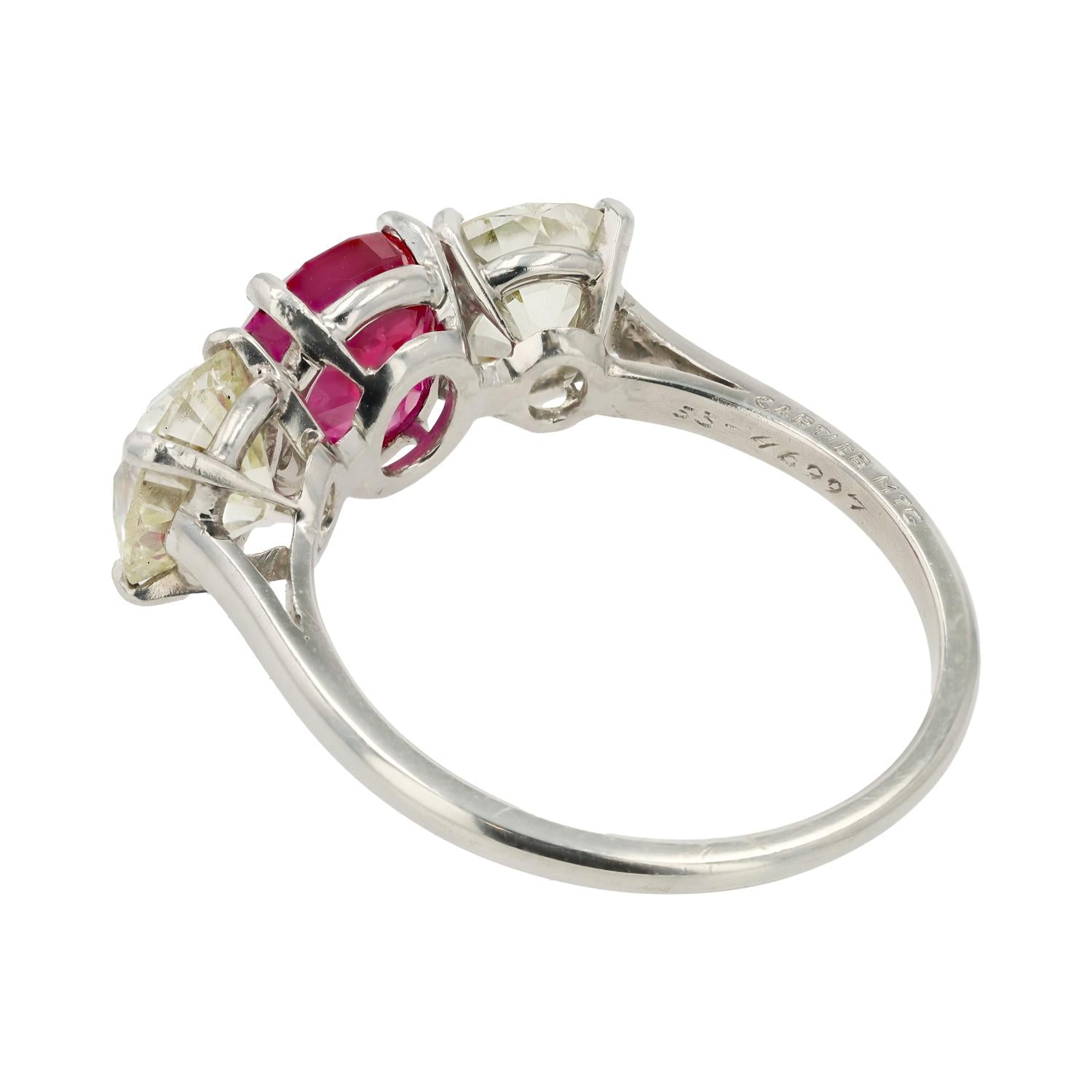 READY Art Deco 3.41 Carat No Heat Burma Ruby Ring Mounted by Cartier