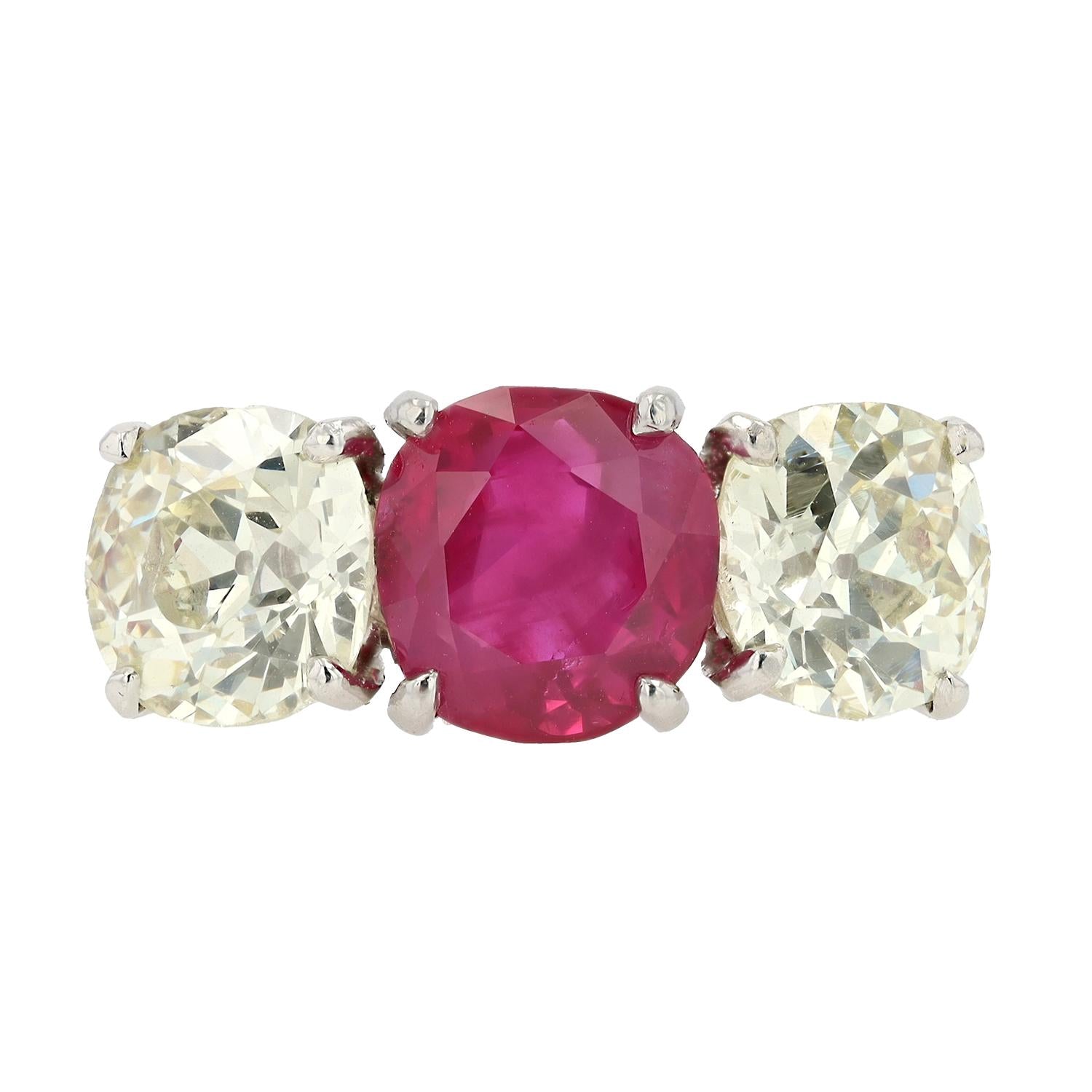 READY Art Deco 3.41 Carat No Heat Burma Ruby Ring Mounted by Cartier