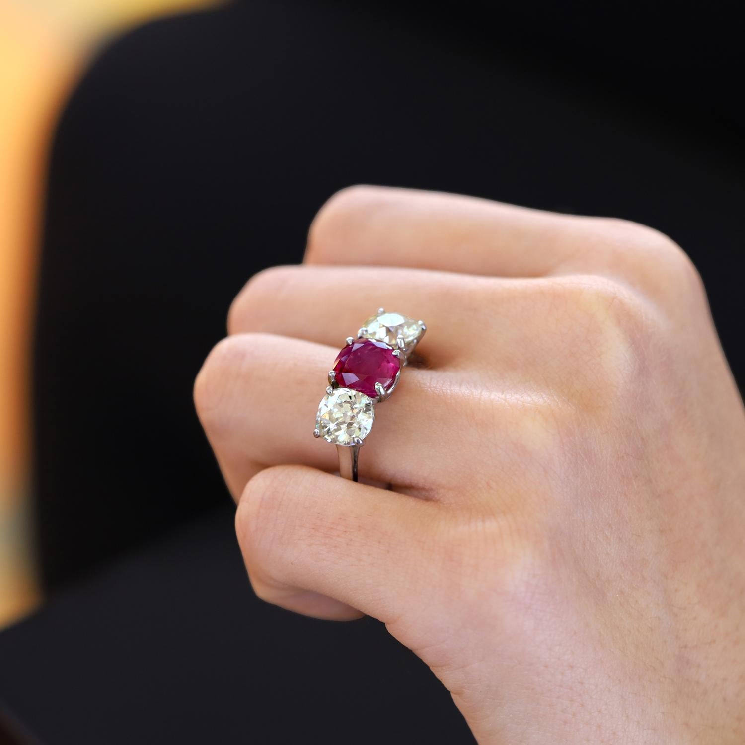 READY Art Deco 3.41 Carat No Heat Burma Ruby Ring Mounted by Cartier