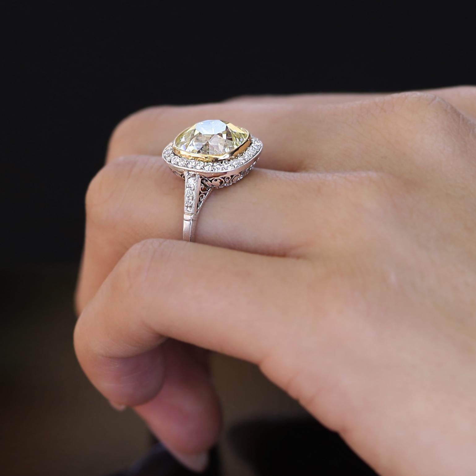 Belrose 5.51 Carat Antique Old Mine Cut Diamond Engagement Ring