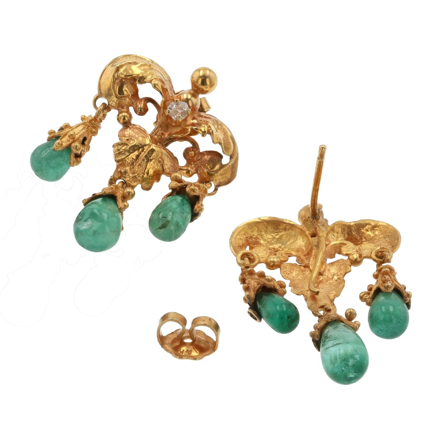 Antique Art Nouveau Emerald & 18k Gold Dangle Earrings