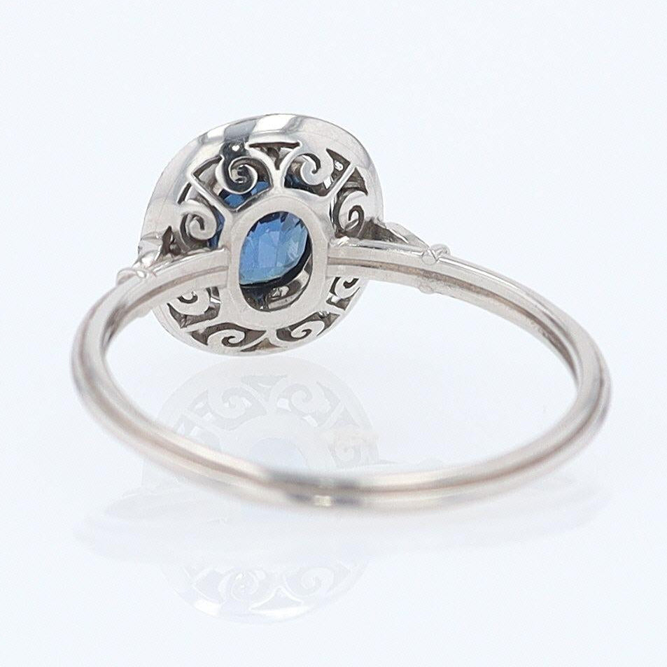 Art Deco Style Oval Sapphire Diamond Halo Engagement Ring