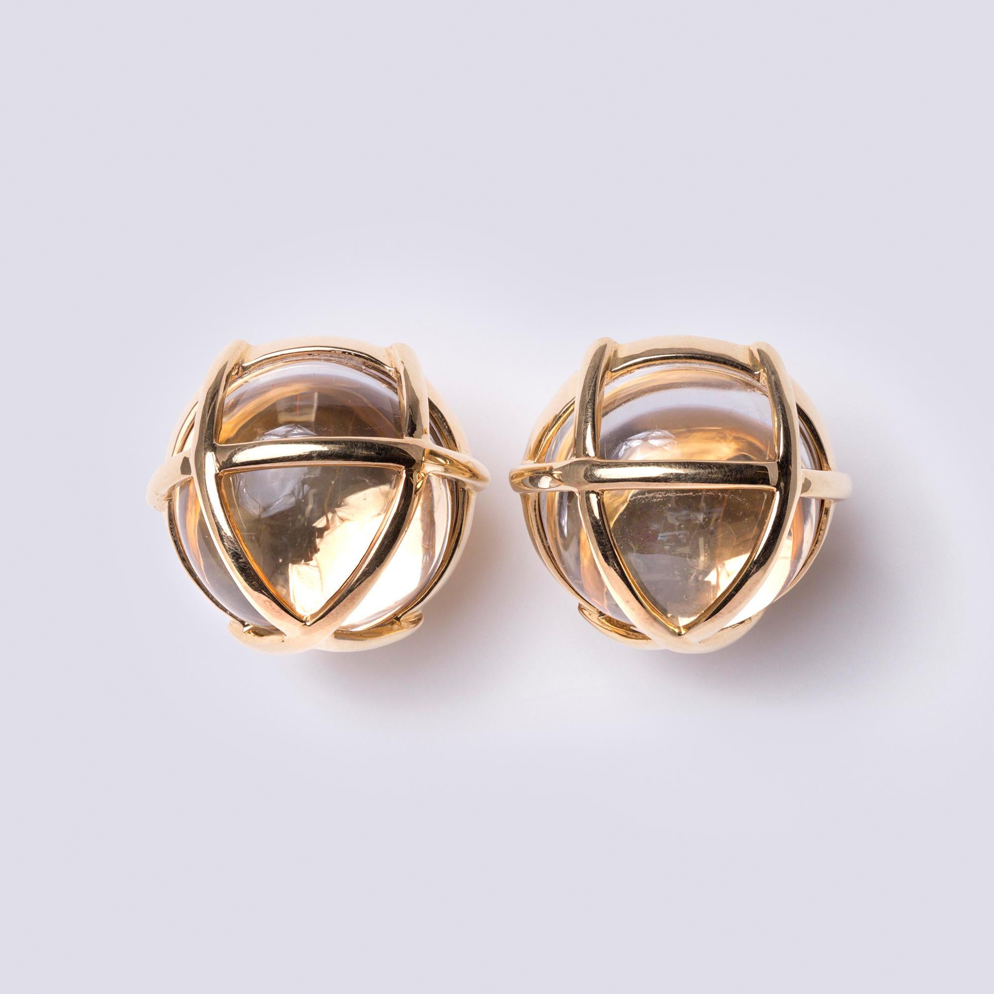 Estate Verdura Caged Rock Crystal 18k Yellow Gold Earclips