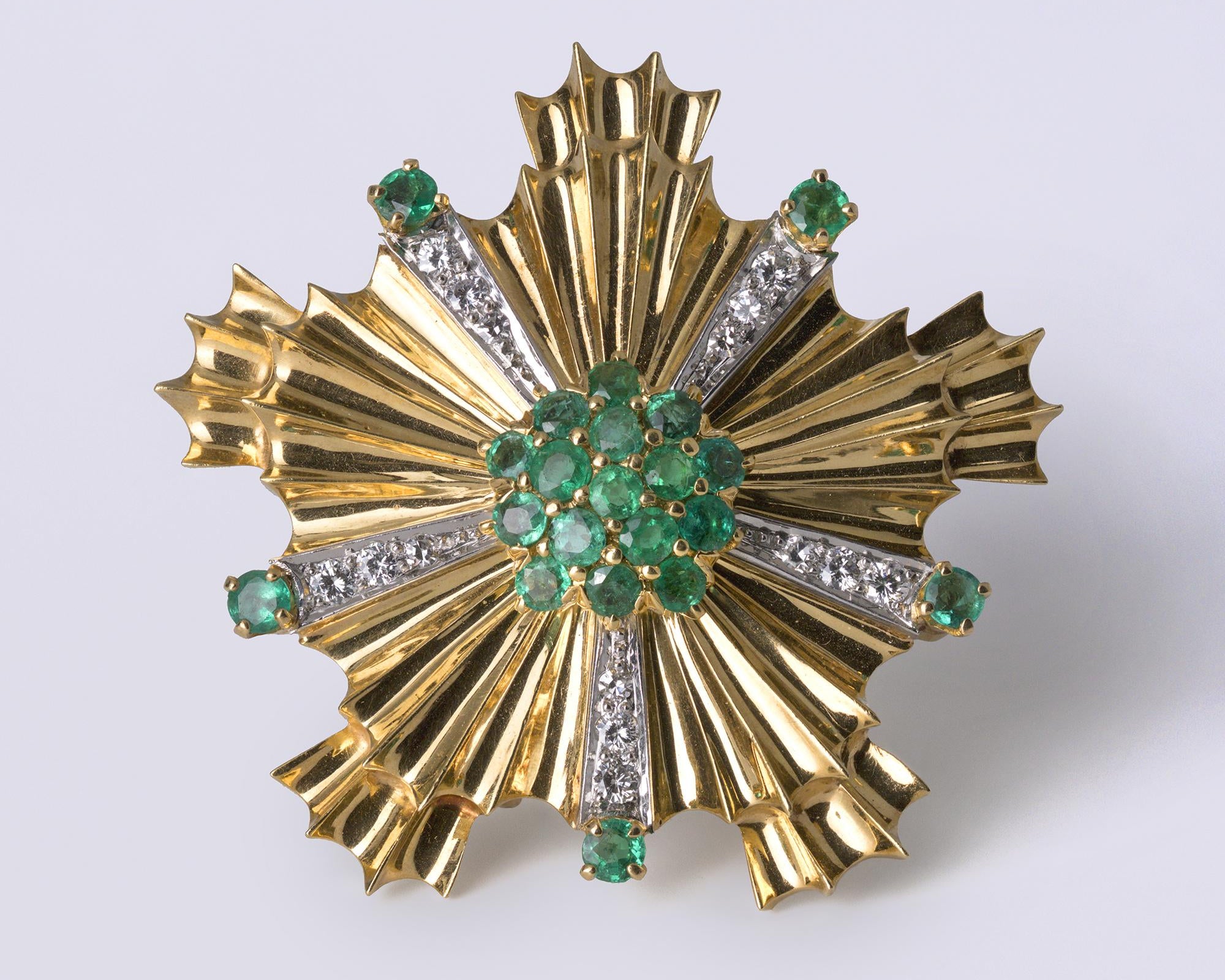 Vintage Tiffany & Co Mid-Century Emerald And Diamond Pinwheel Brooch