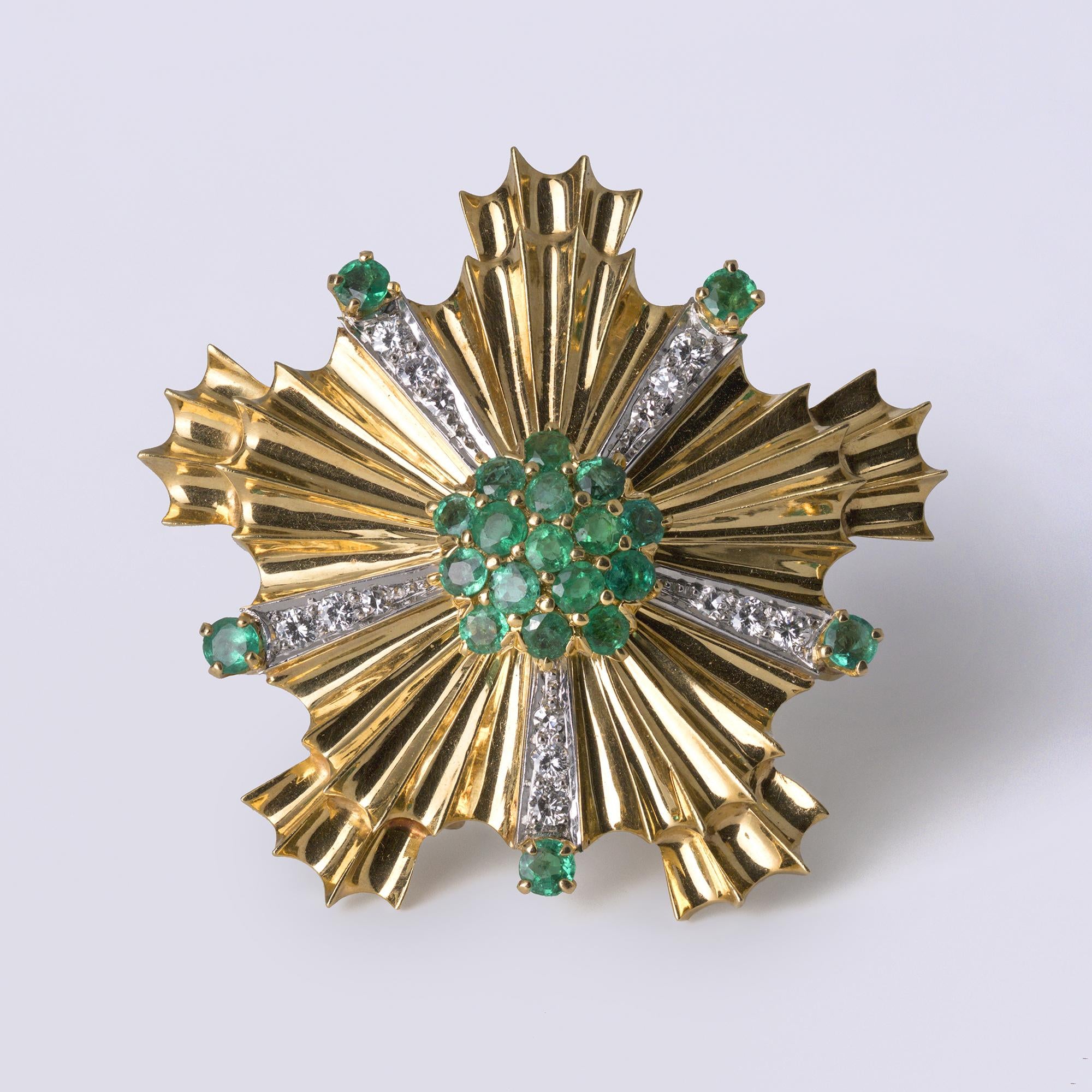 Vintage Tiffany & Co Mid-Century Emerald And Diamond Pinwheel Brooch