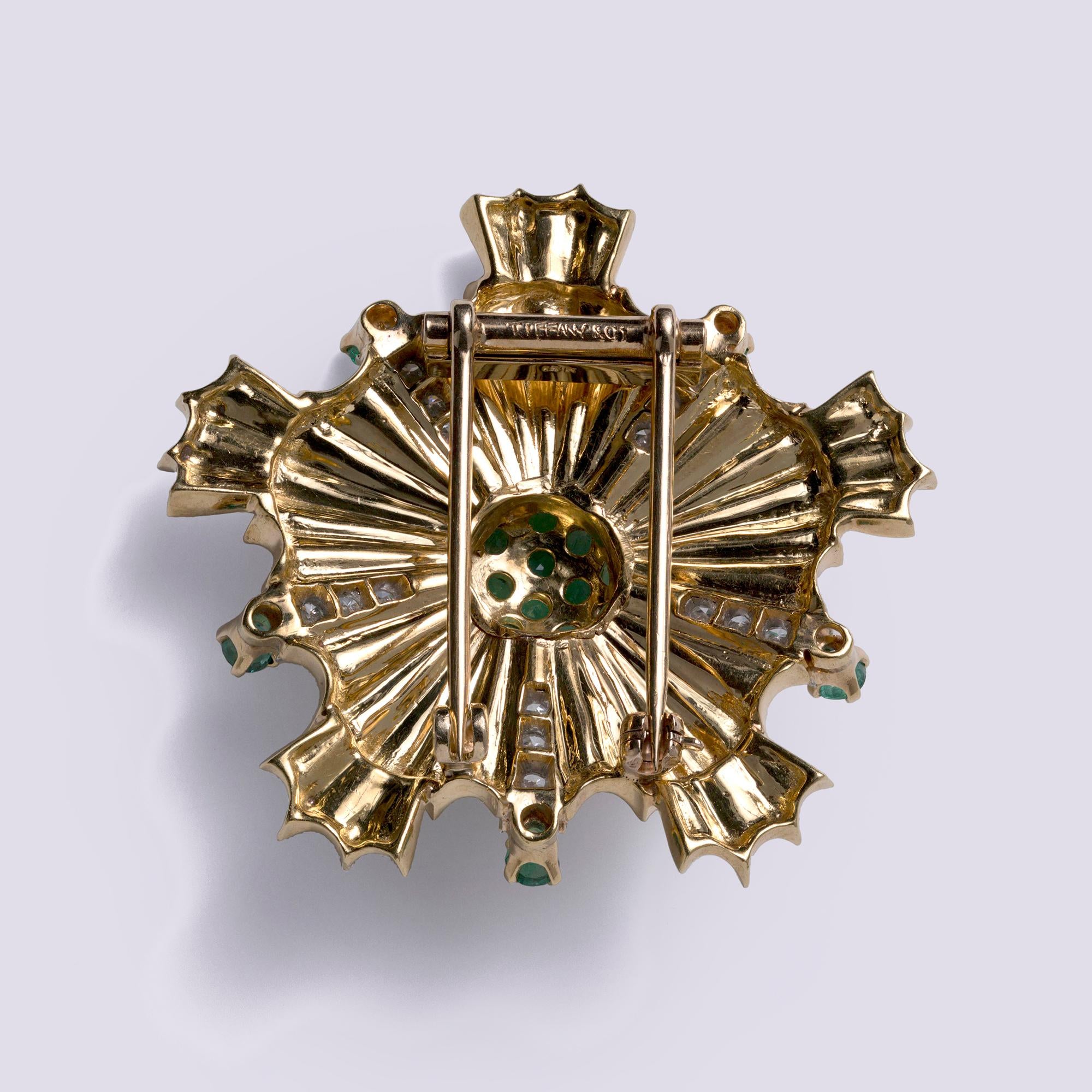 Vintage Tiffany & Co Mid-Century Emerald And Diamond Pinwheel Brooch
