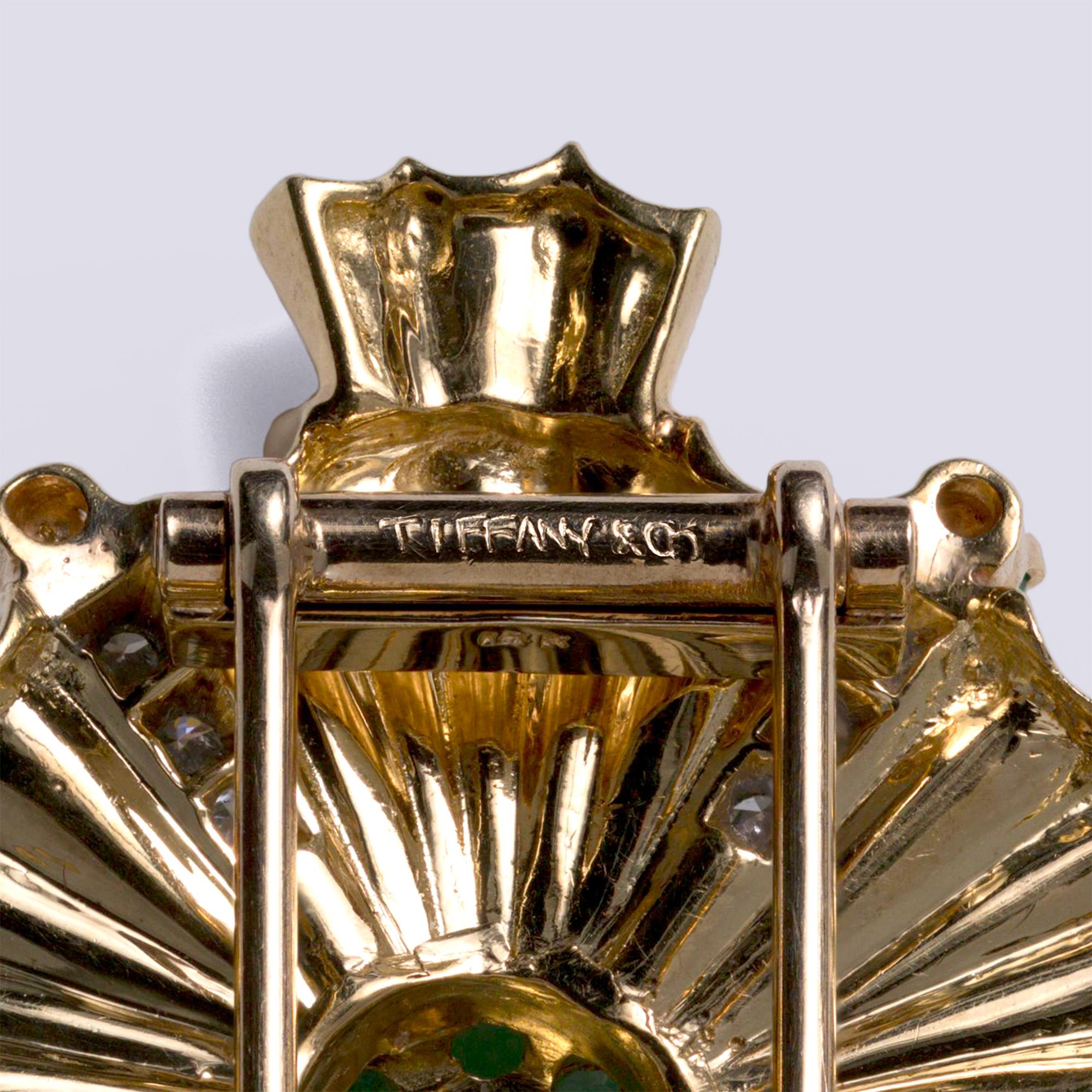 Vintage Tiffany & Co Mid-Century Emerald And Diamond Pinwheel Brooch