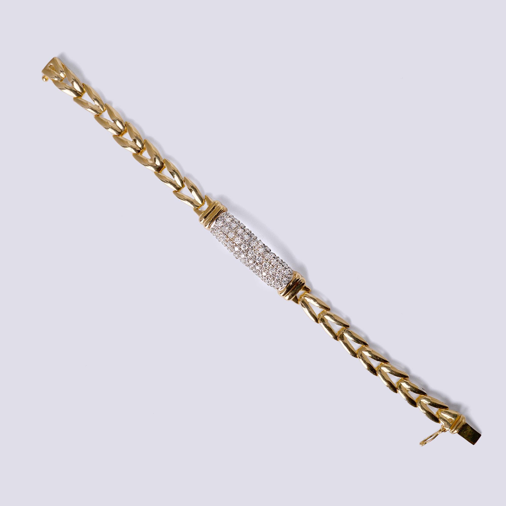 Vintage Estate 1980s Pavè Diamond 14k Gold Link Bracelet