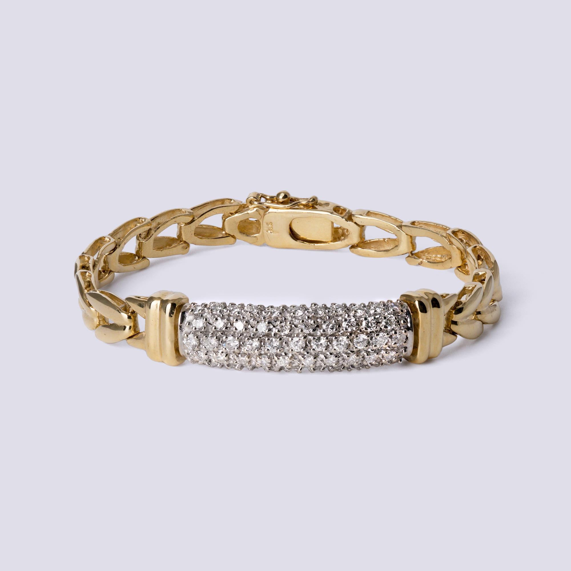 Vintage Estate 1980s Pavè Diamond 14k Gold Link Bracelet