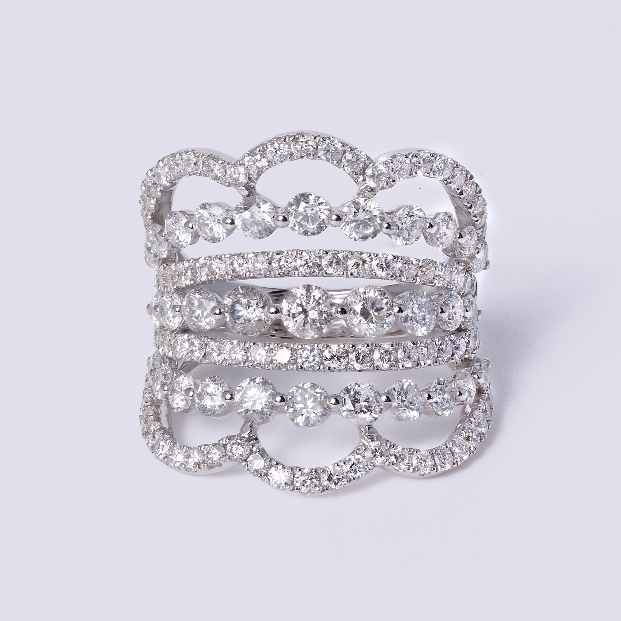 7 Tiered 2.50 Carat Diamond Tiara Wide White Gold Estate Band