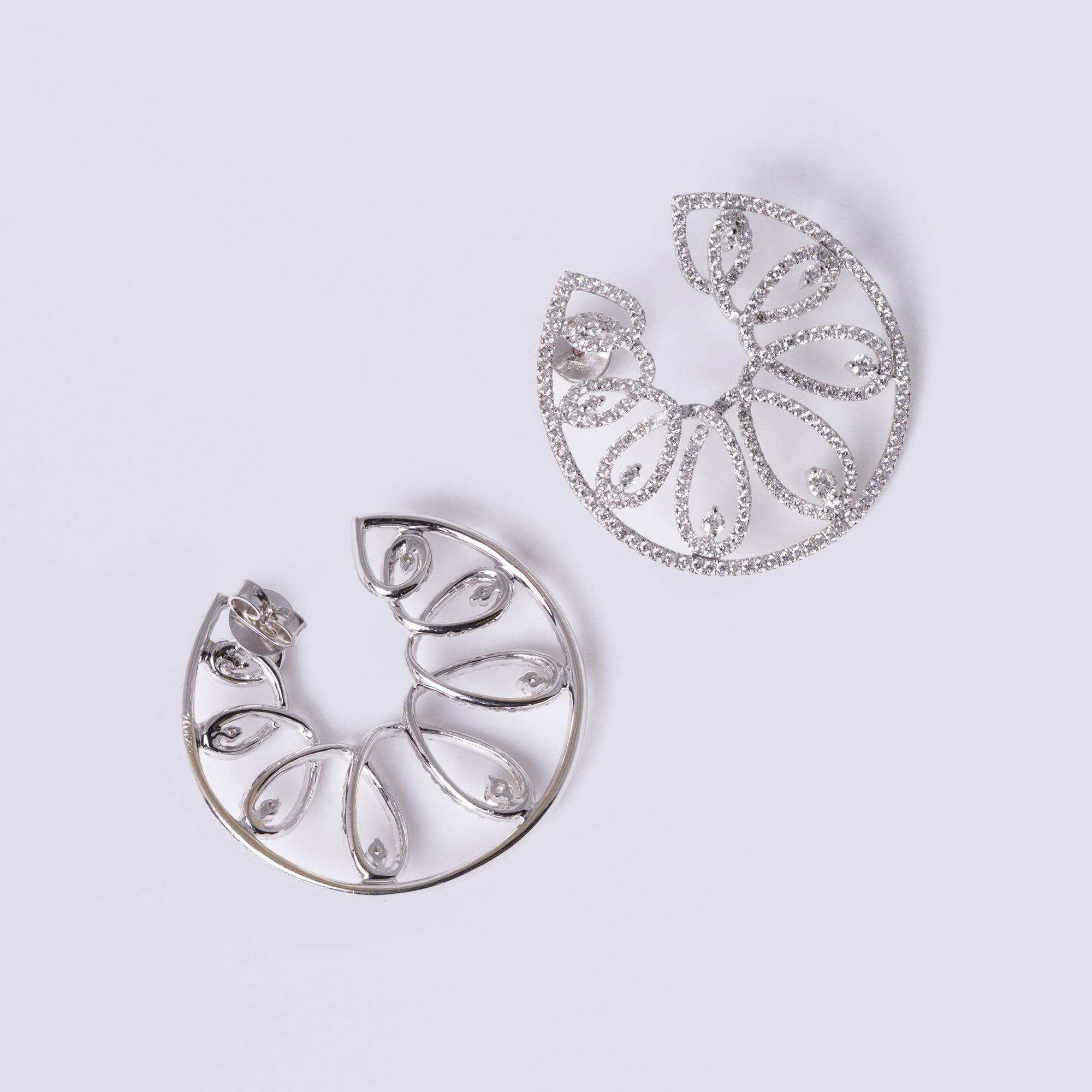 5 Carat Diamond White Gold Front Facing Scrolling Hoop Earrings