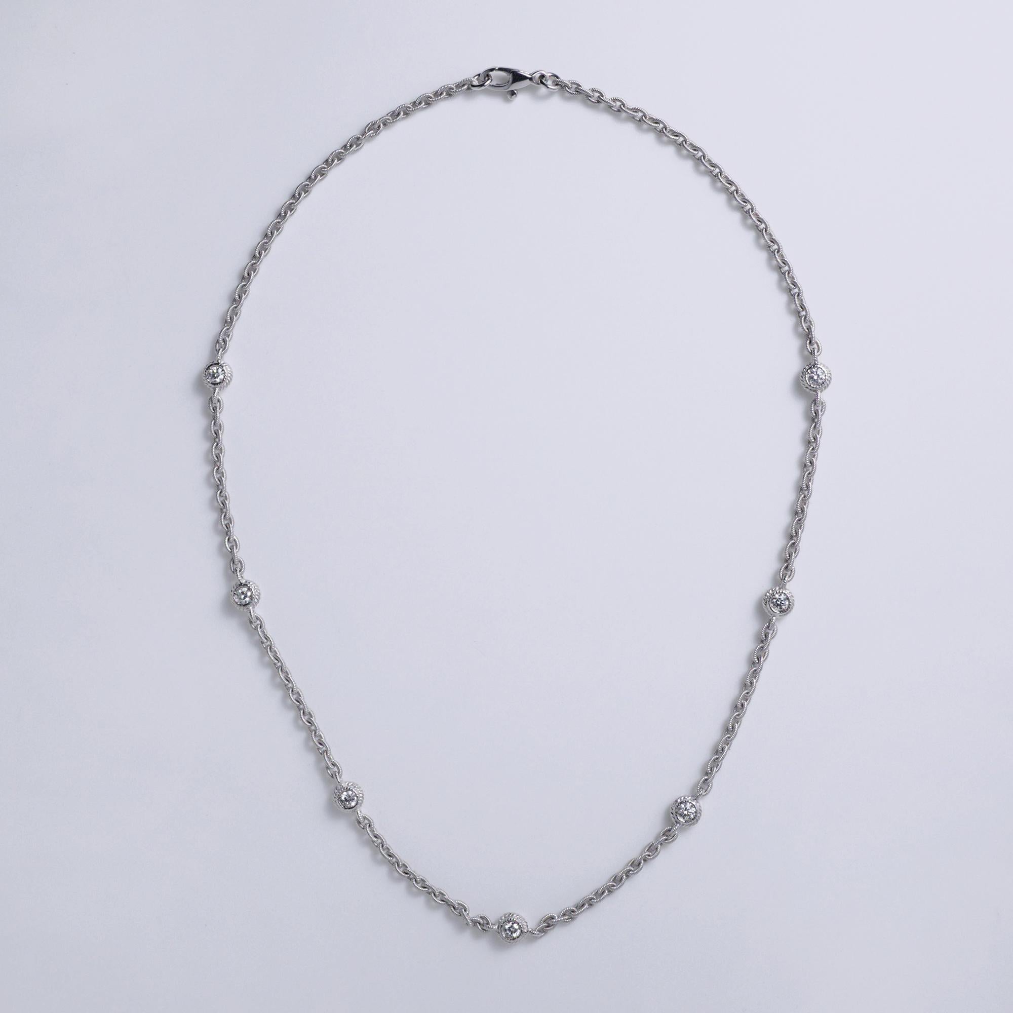 Estate Diamonds By The Yard Italian 18k White Gold Link Necklace