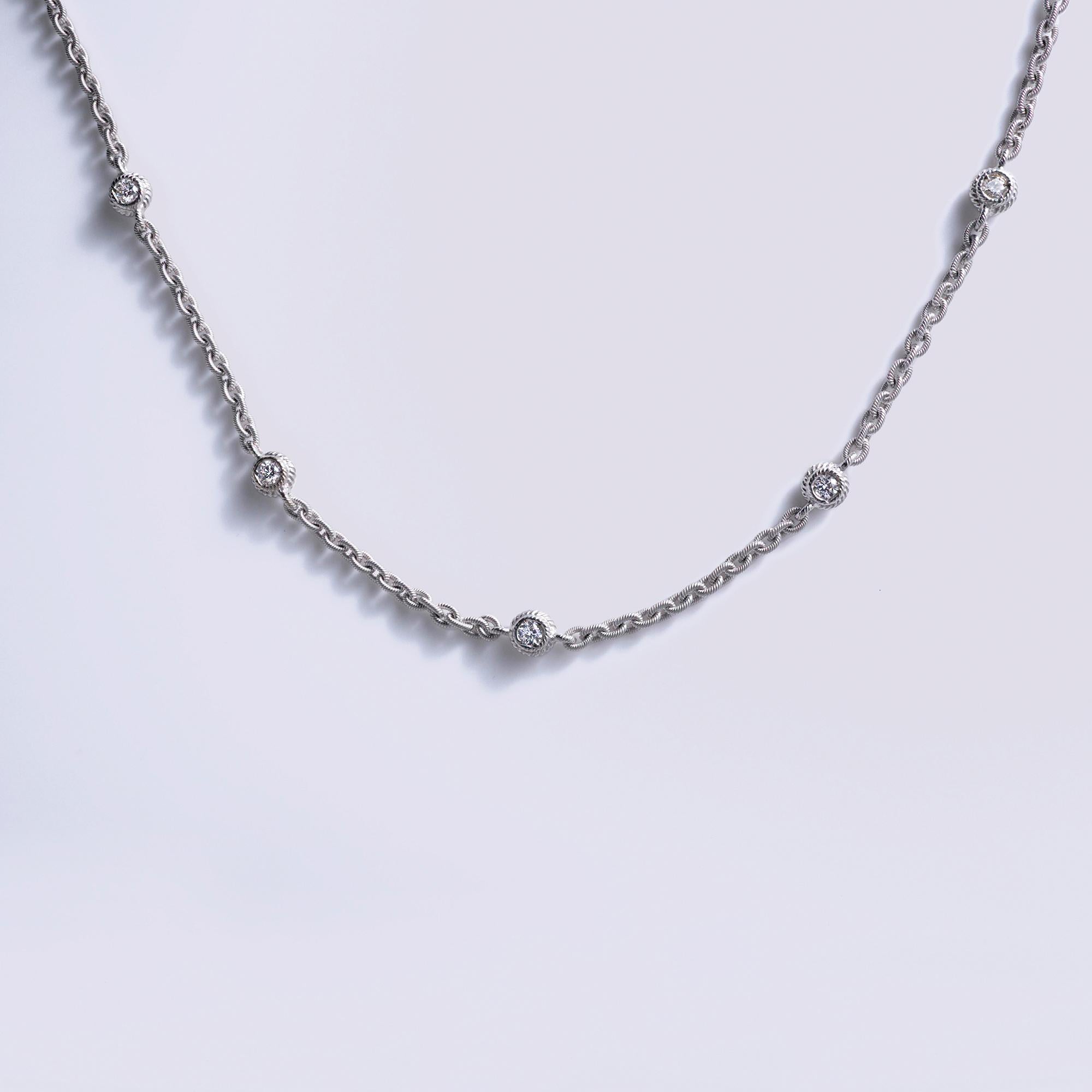 Estate Diamonds By The Yard Italian 18k White Gold Link Necklace