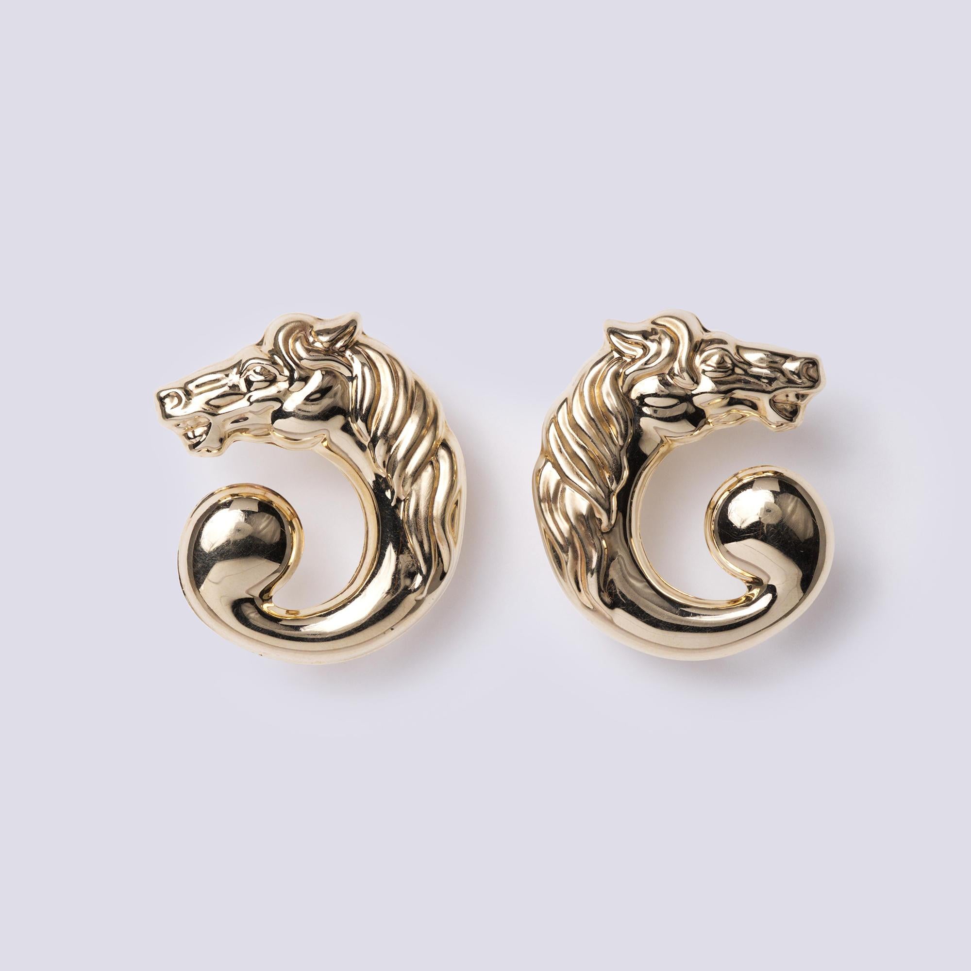 Vintage Signed Italian Gold Equestrian Horse Earrings