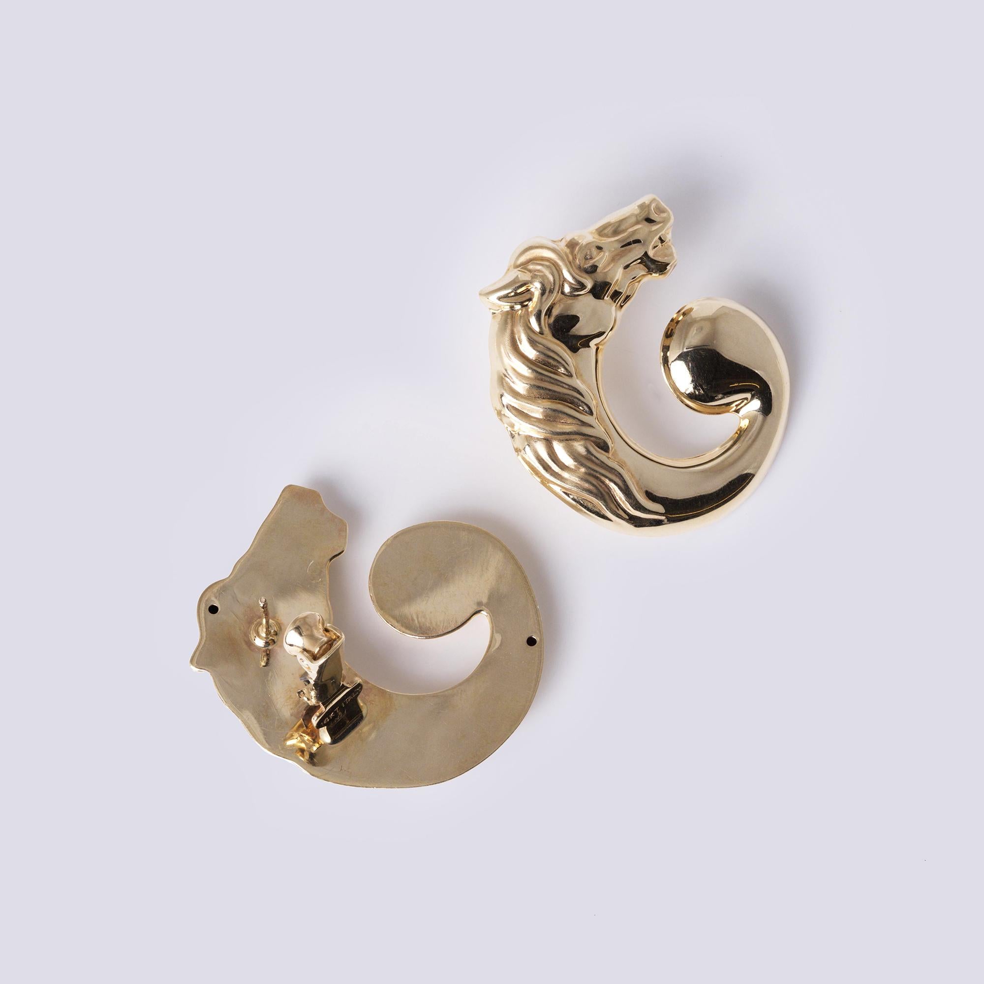 Vintage Signed Italian Gold Equestrian Horse Earrings