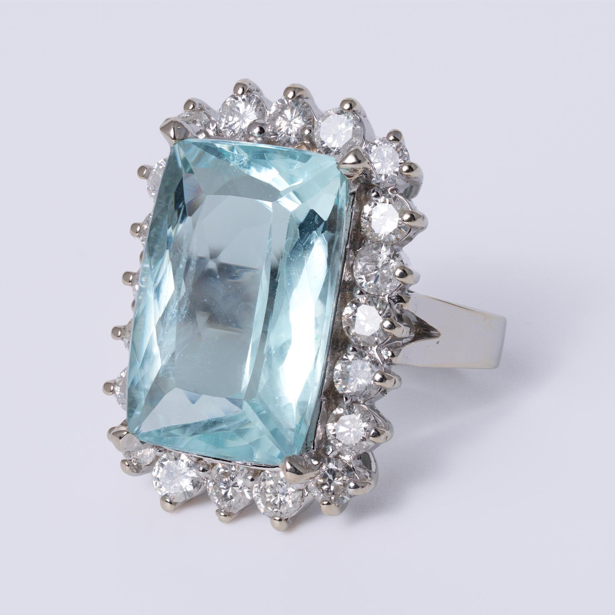 Vintage 9 Carat Aquamarine & Diamond Princess Diana Cocktail Ring
