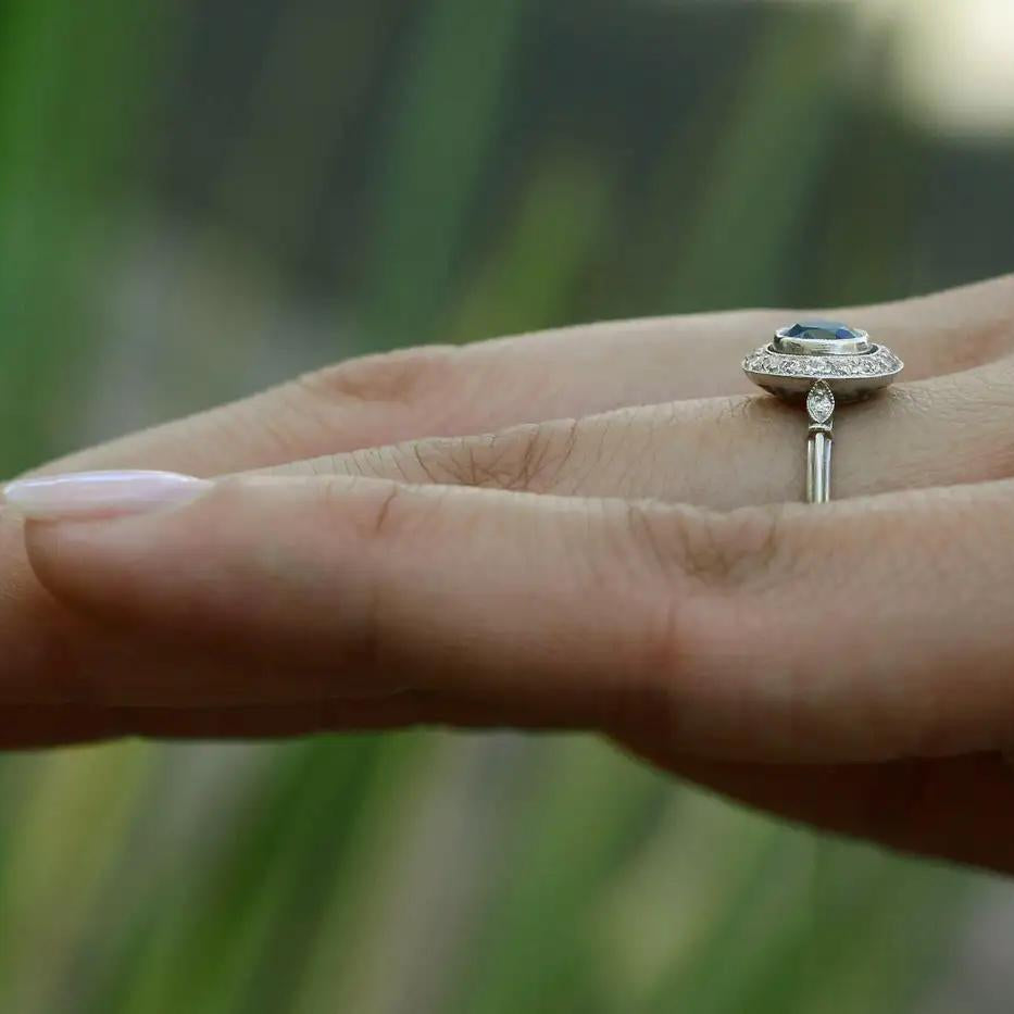 READY Art Deco Style Oval Sapphire Diamond Halo Engagement Ring