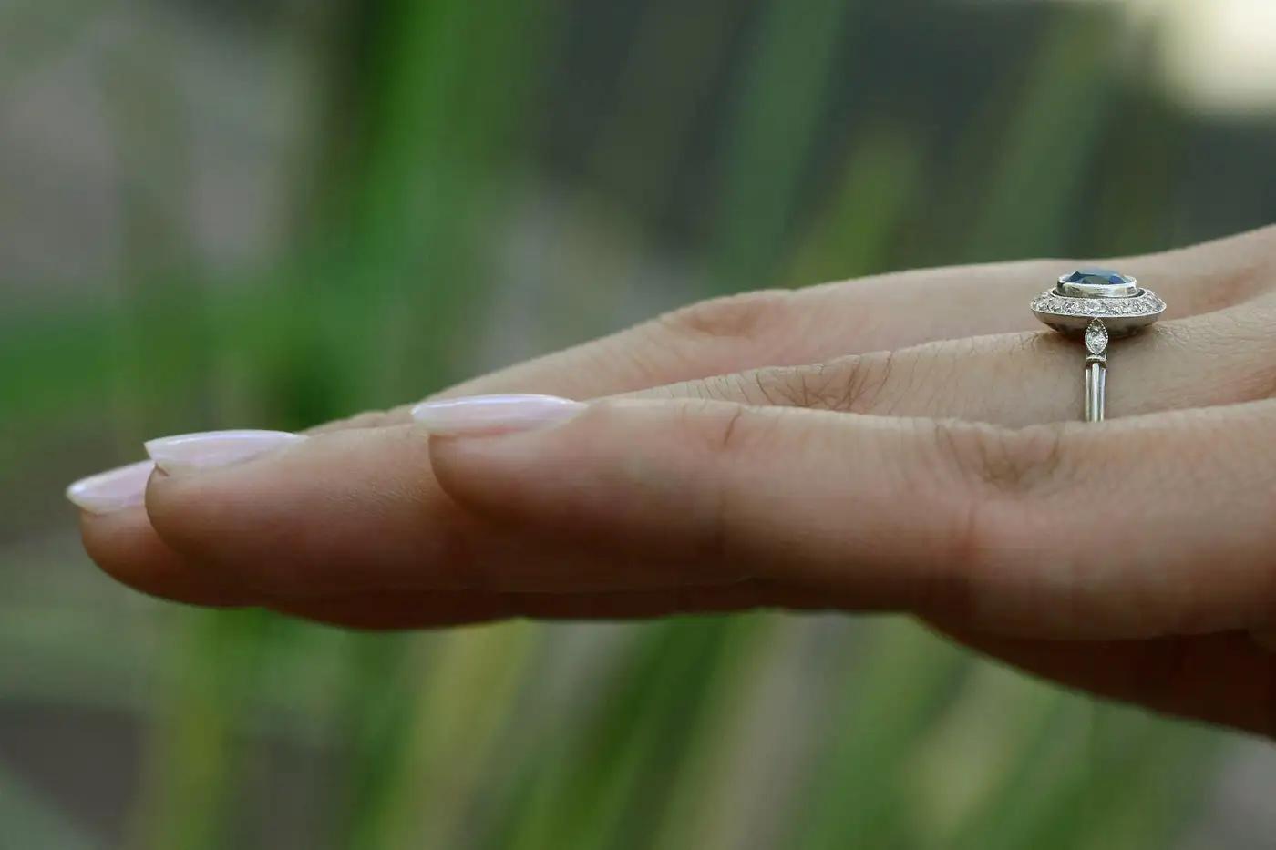 READY Art Deco Style Oval Sapphire Diamond Halo Engagement Ring