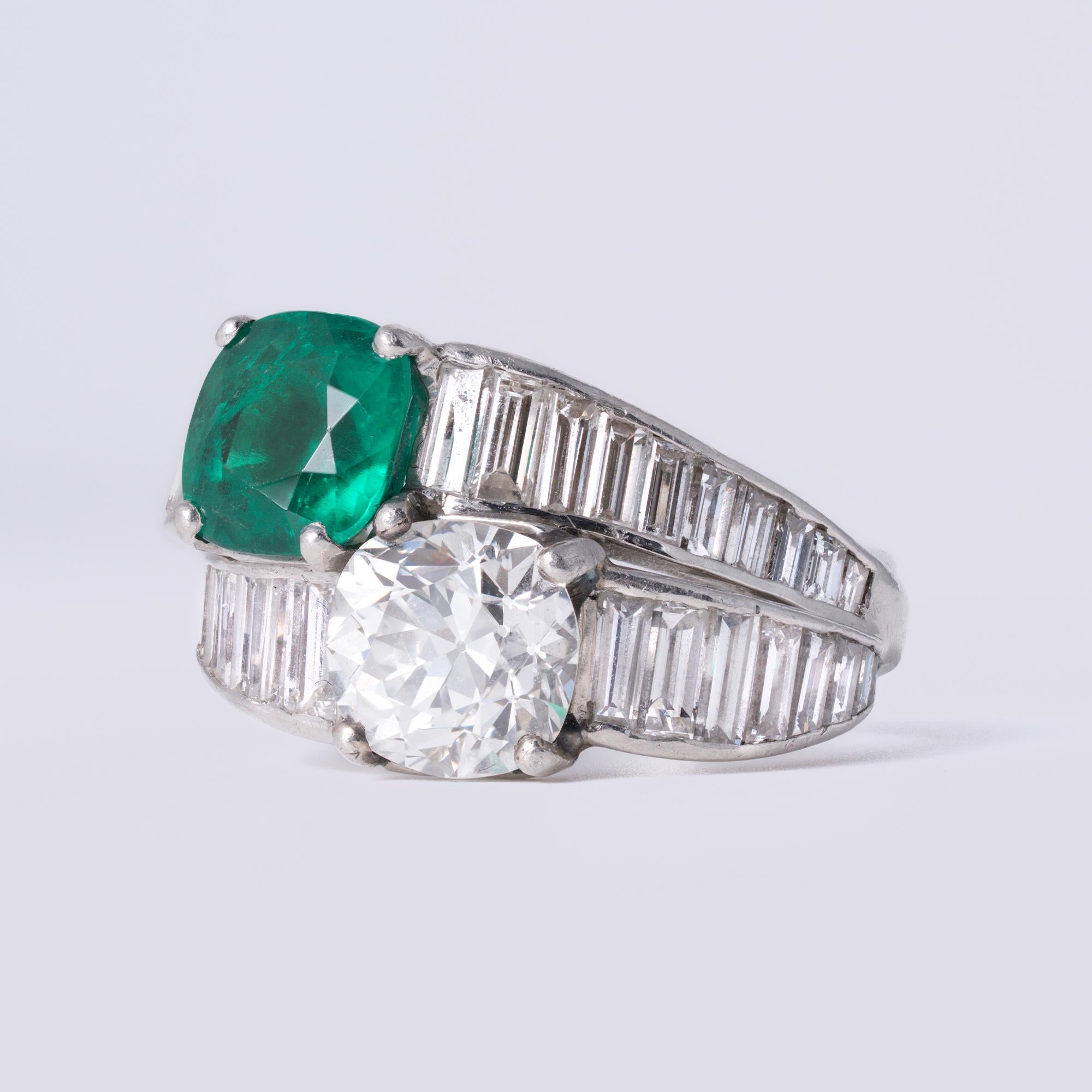 Art Deco 1930's Tiffany & Co GIA Certified Diamond & Emerald Toi Et Moi Ring