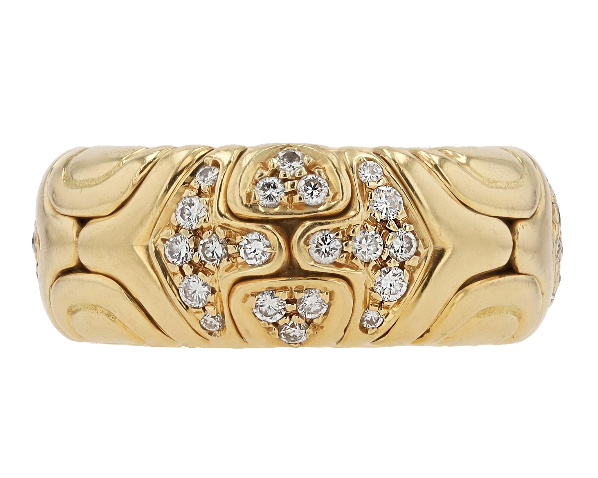 Vintage BVLGARI Alveare Gold & Diamond Wide Band Ring