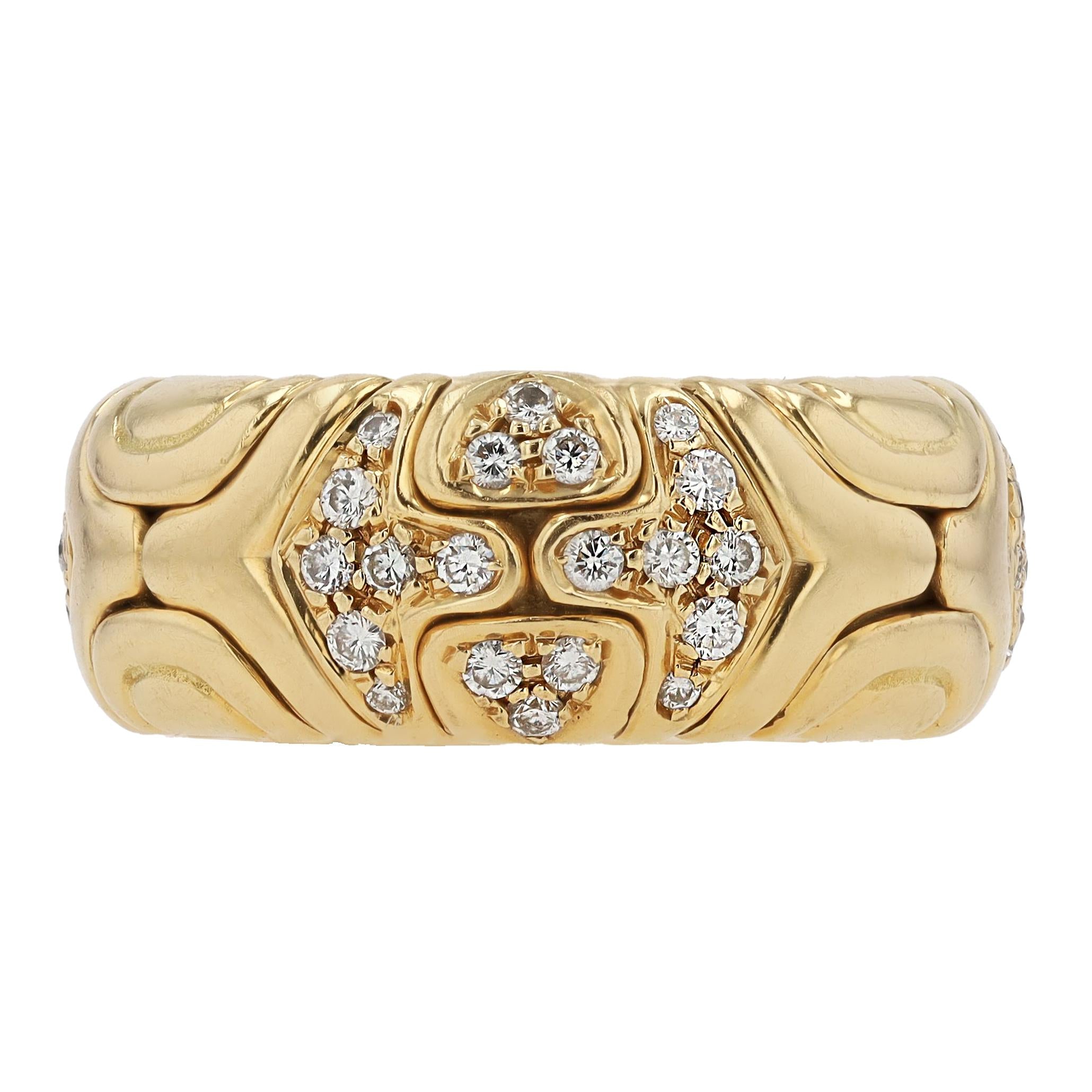 Vintage BVLGARI Alveare Gold & Diamond Wide Band Ring