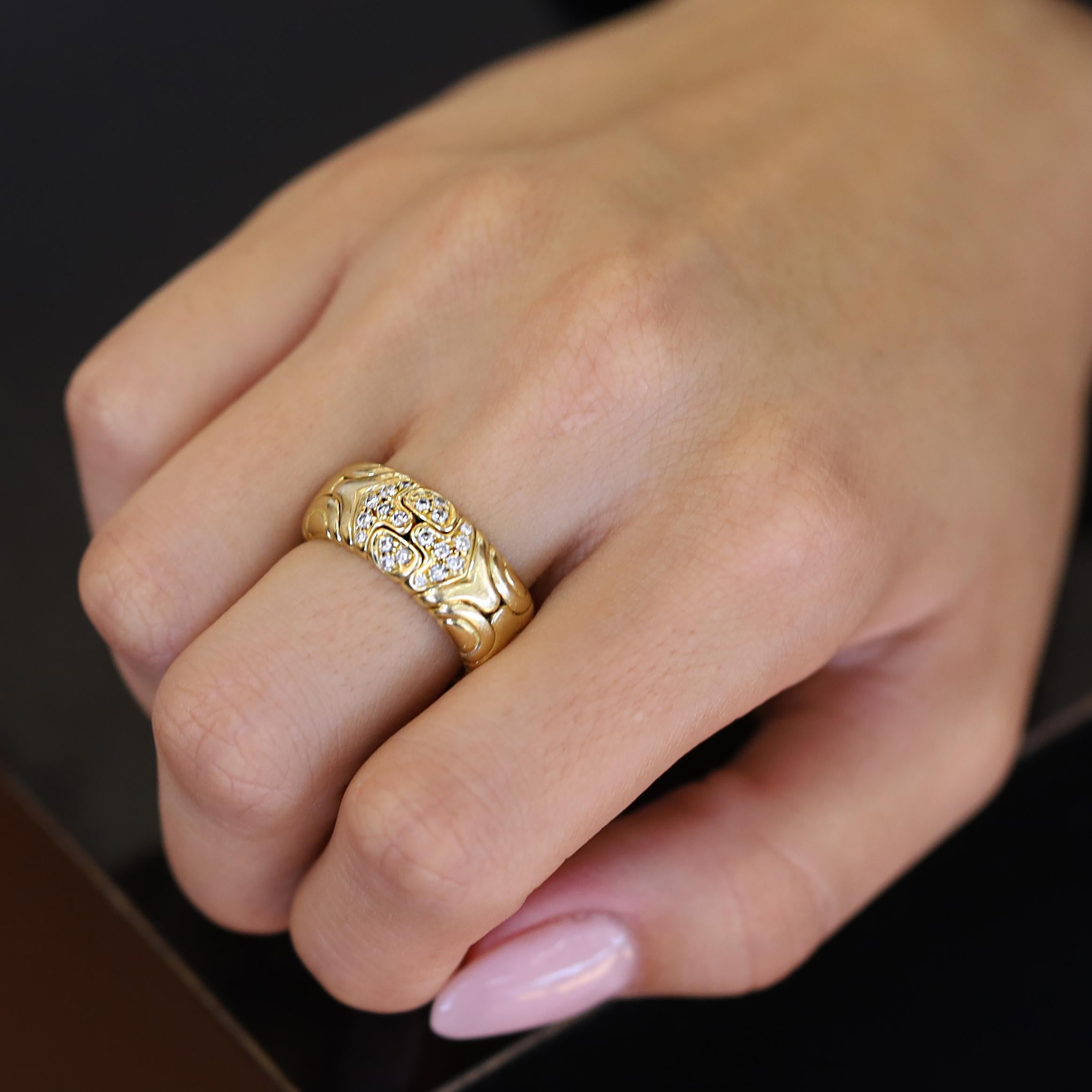 Vintage BVLGARI Alveare Gold & Diamond Wide Band Ring