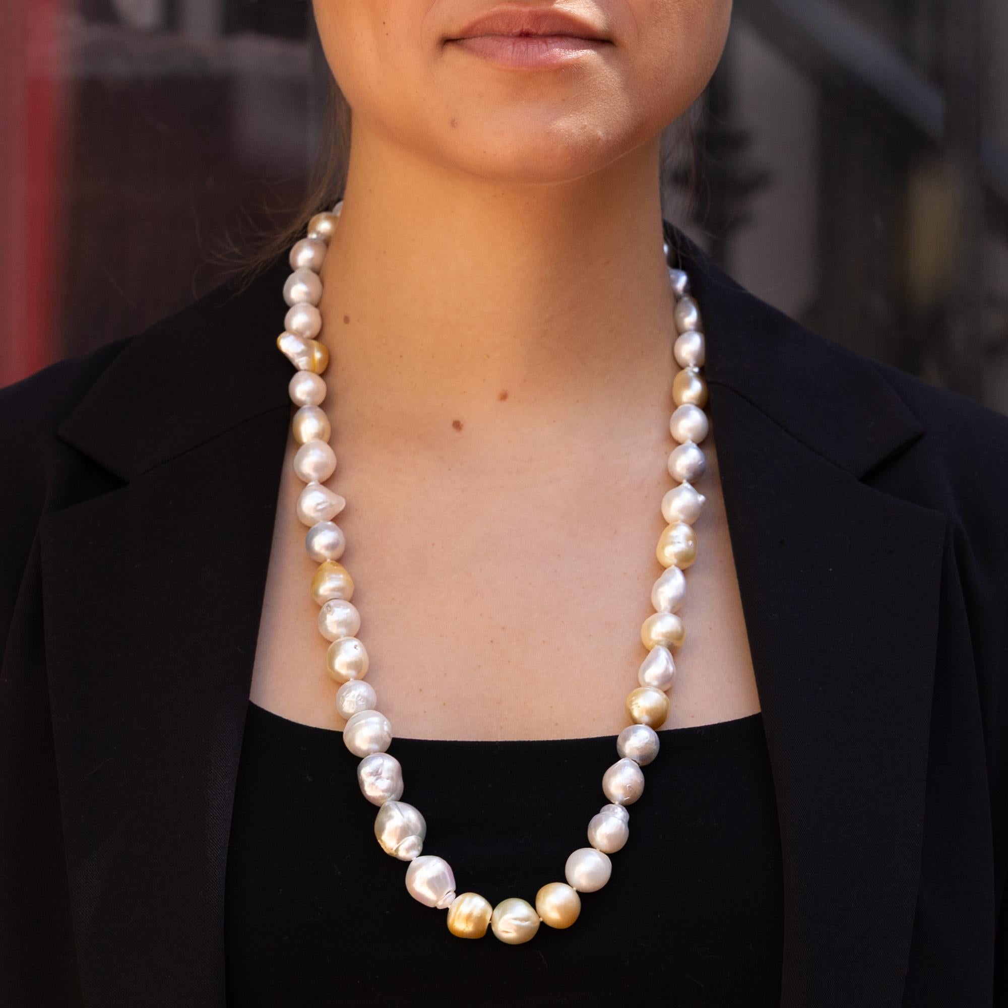 Belrose Jewelers Baroque Golden & White South Sea Pearl Strand Long Necklace