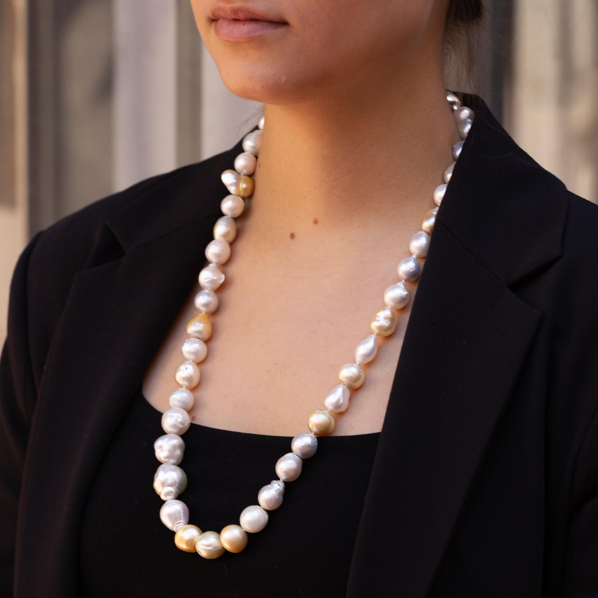 Belrose Jewelers Baroque Golden & White South Sea Pearl Strand Long Necklace