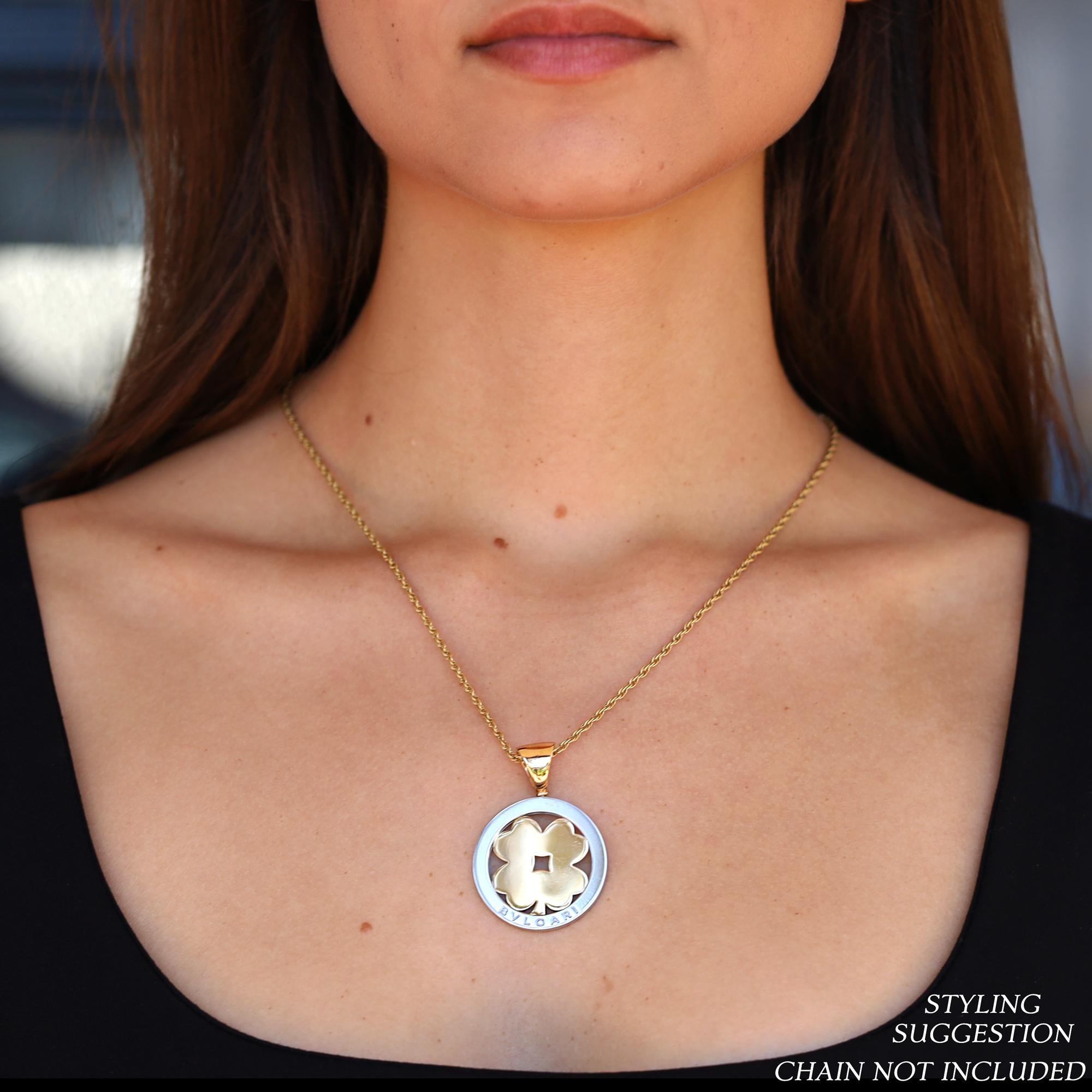 Vintage Bvlgari Tondo Four Leaf Clover 18k Gold 2 Tone Pendant