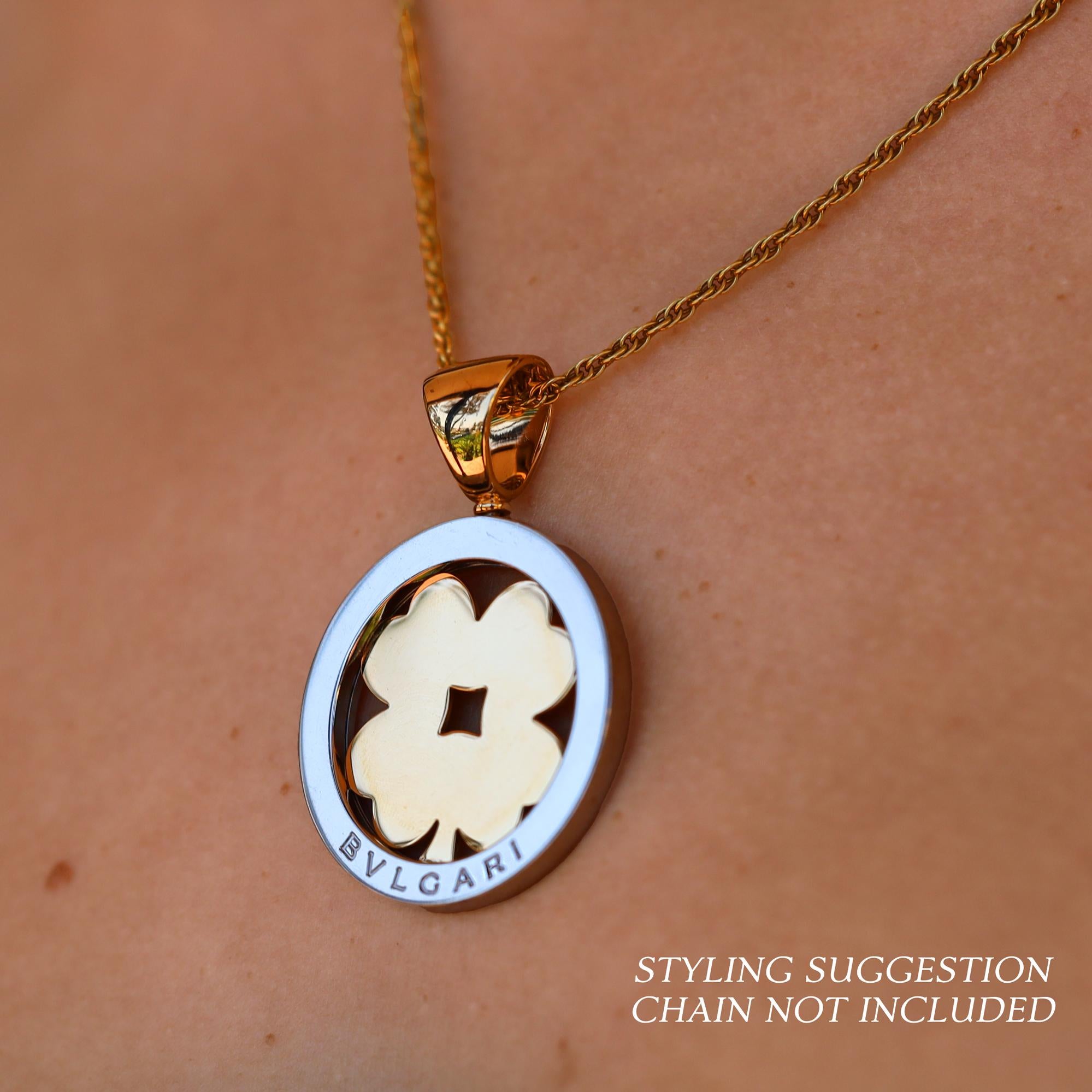 Vintage Bvlgari Tondo Four Leaf Clover 18k Gold 2 Tone Pendant