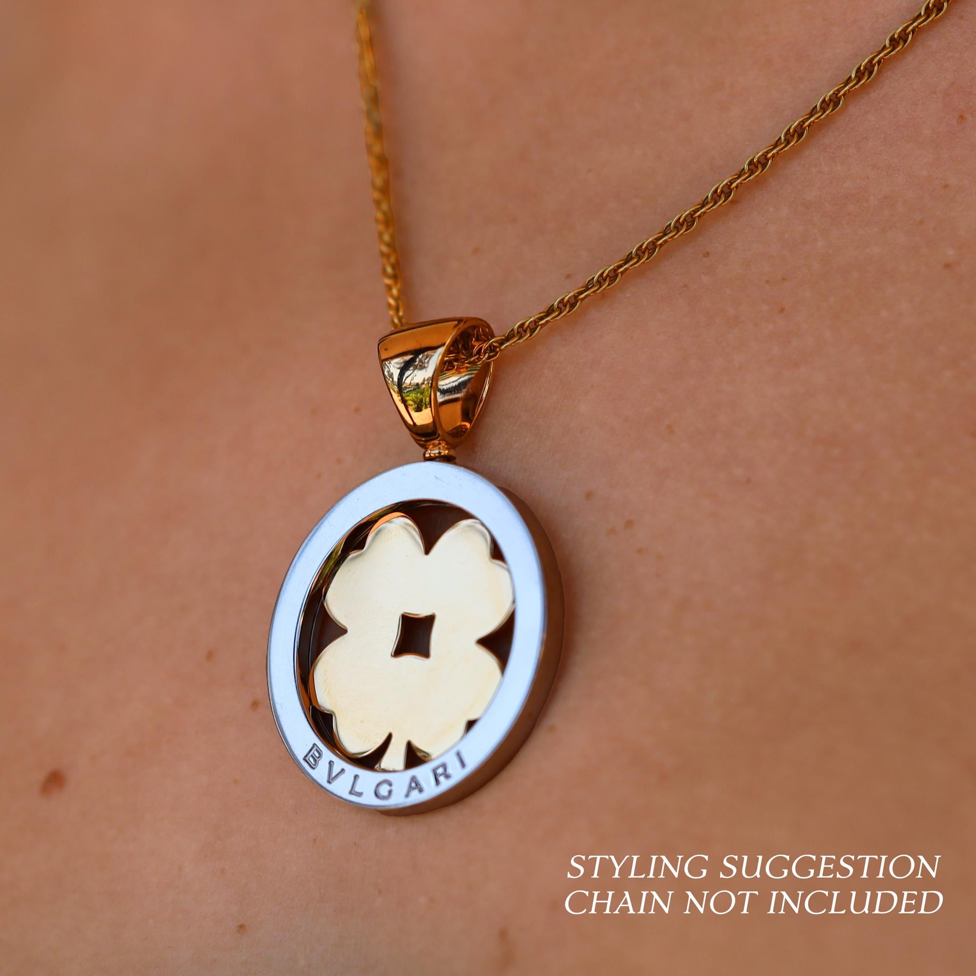 Vintage Bvlgari Tondo Four Leaf Clover 18k Gold 2 Tone Pendant