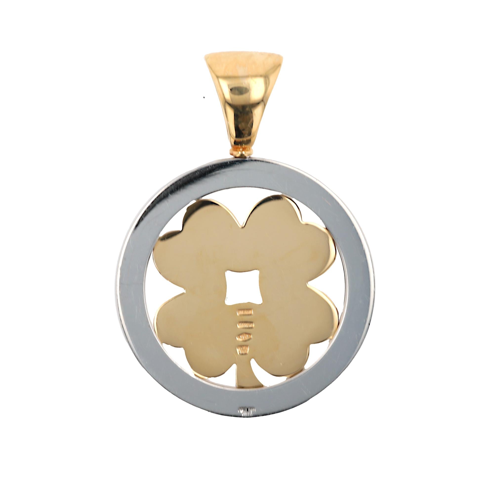 Vintage Bvlgari Tondo Four Leaf Clover 18k Gold 2 Tone Pendant