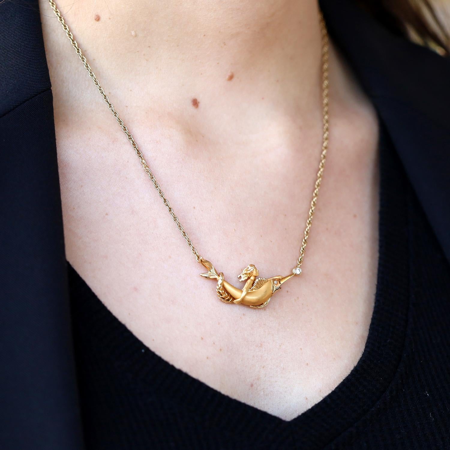 Carrera Y Carrera Vintage 22 Karat Gold Mermaid & Swordfish Bar Necklace