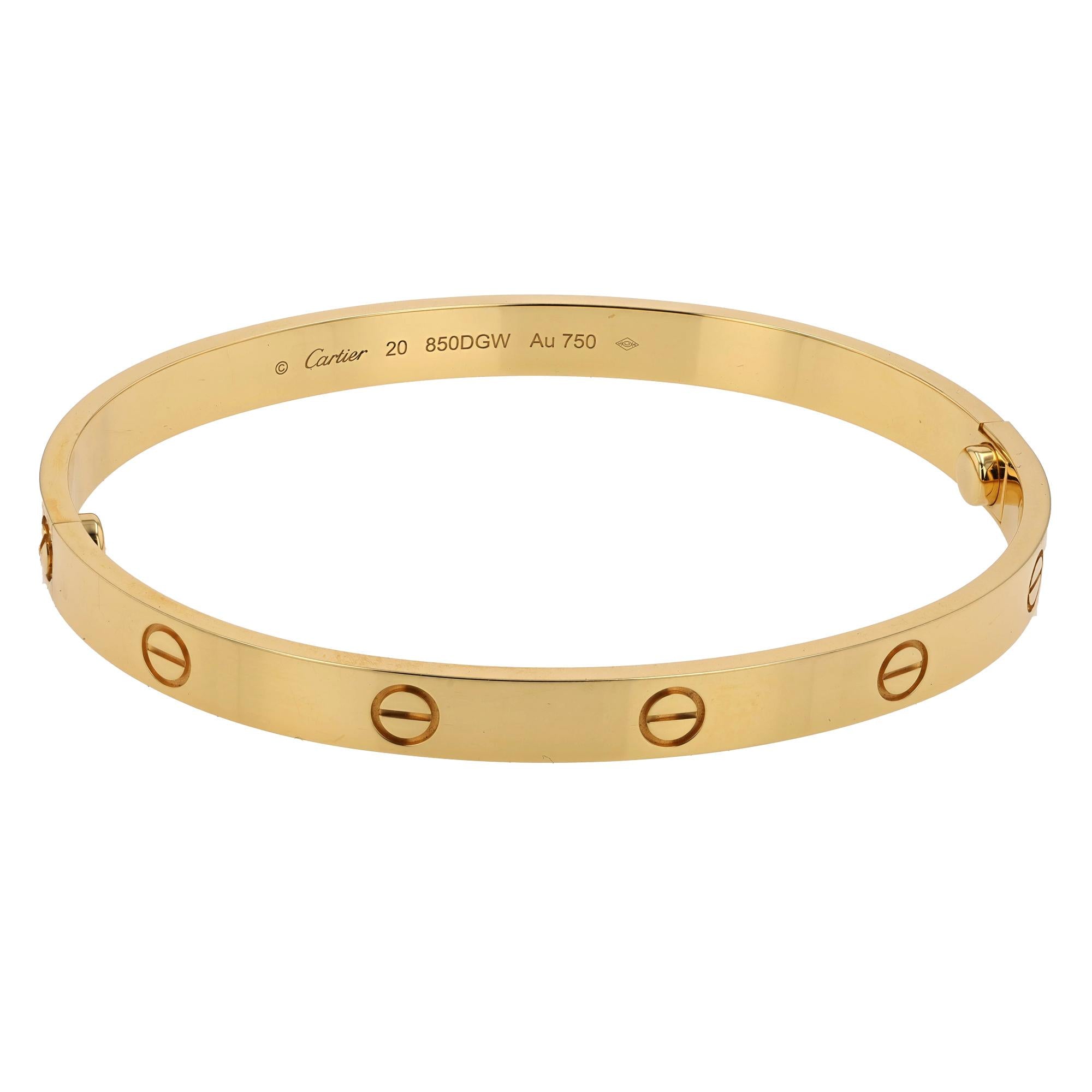 Cartier Love Bracelet Classic Model Size 20 18k Yellow Gold