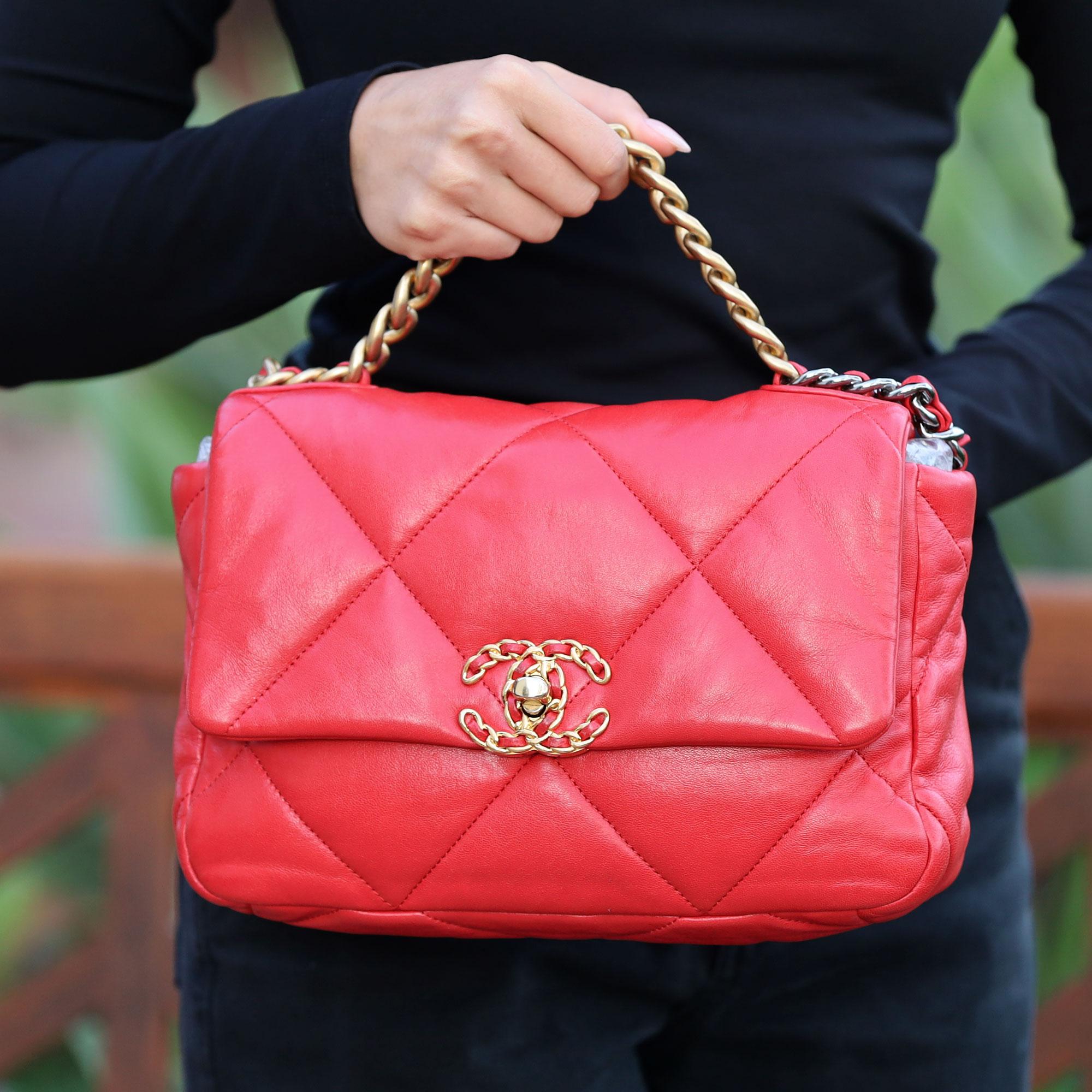 Chanel 19 Red Lambskin Quilted Medium Flap Bag Red