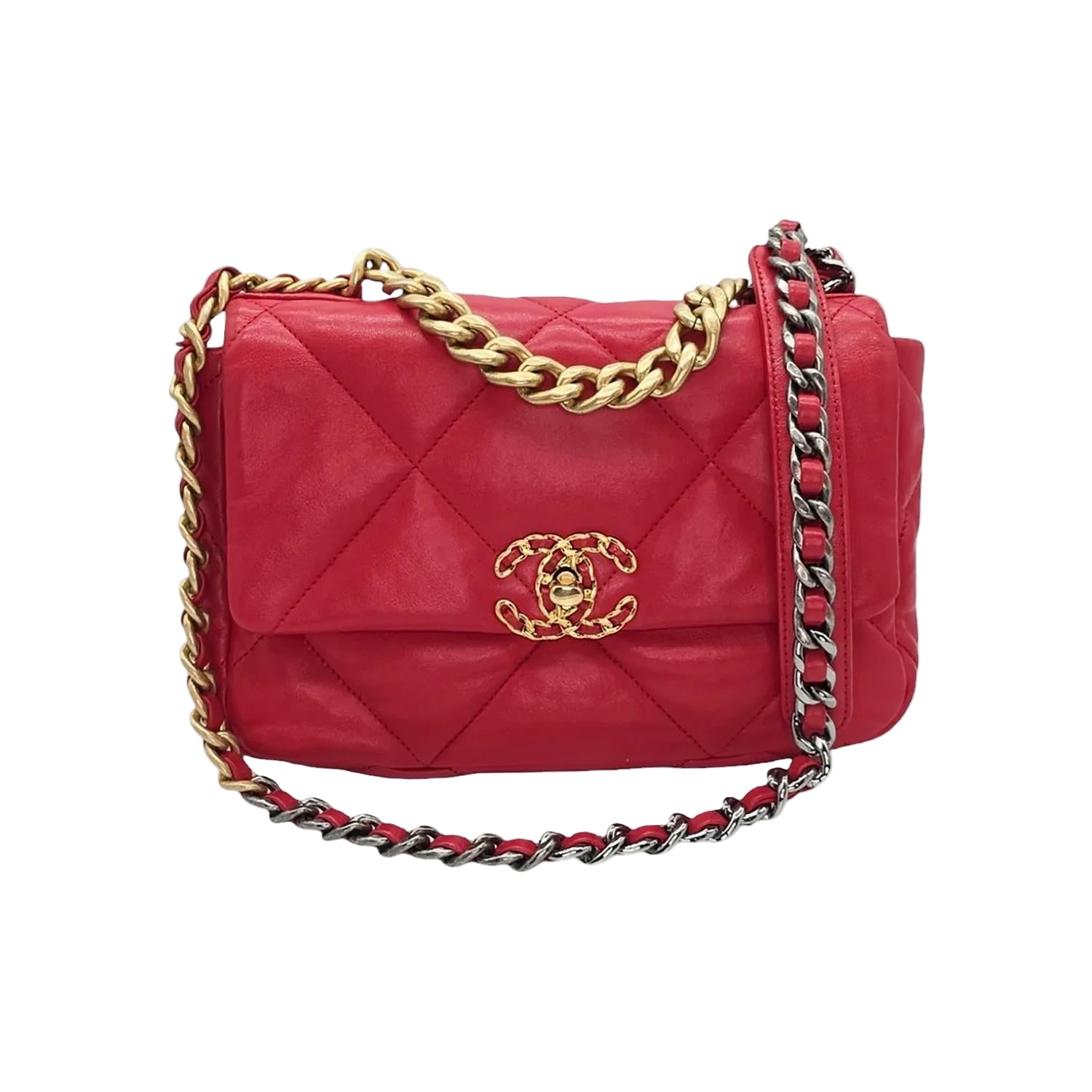 Chanel 19 Red Lambskin Quilted Medium Flap Bag Red