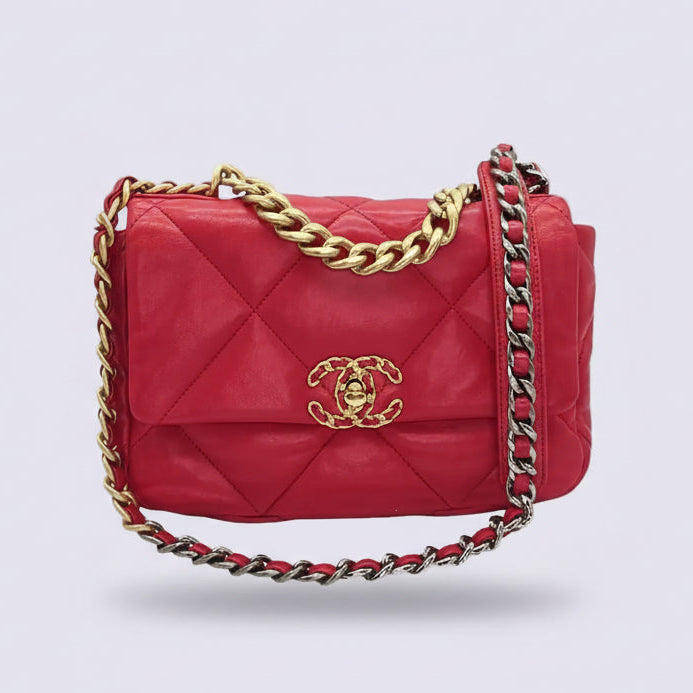 Chanel 19 Red Lambskin Quilted Medium Flap Bag Red