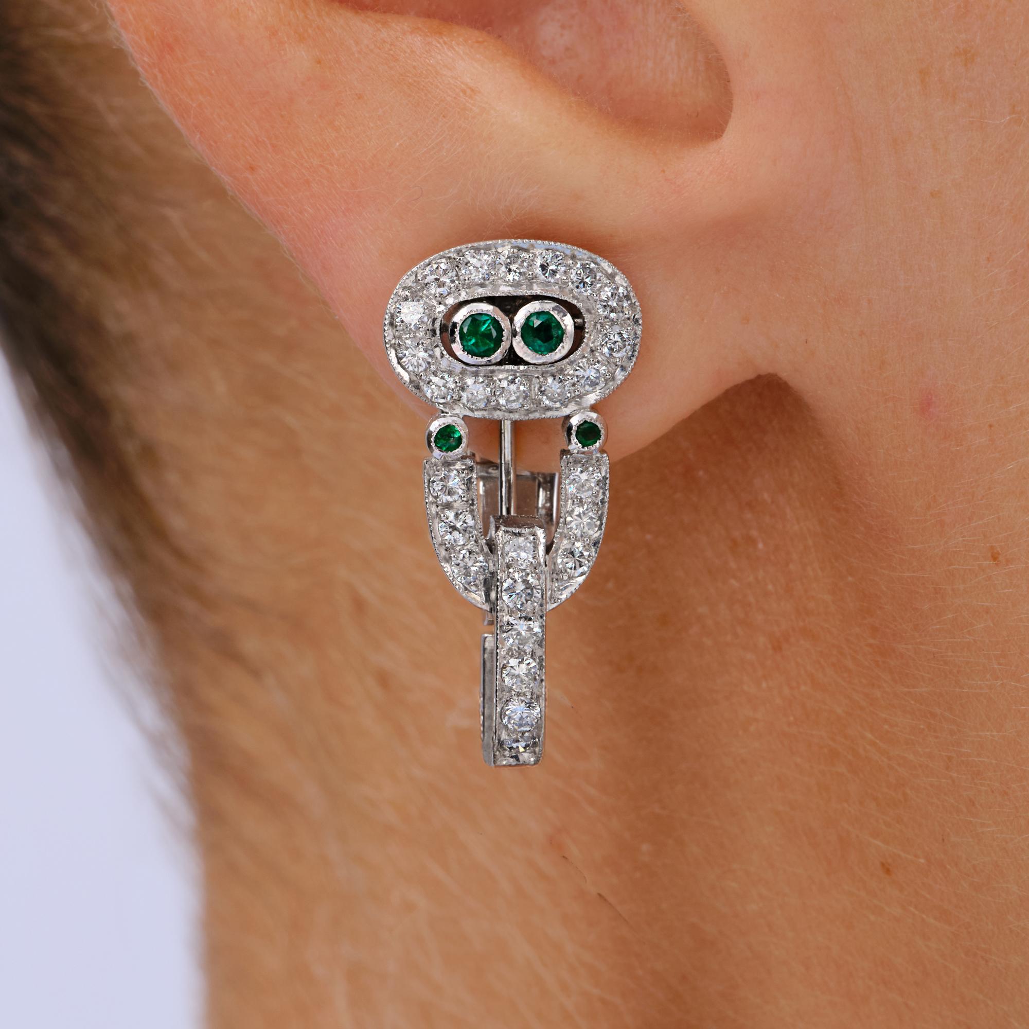 Art Deco Revival Diamond Emerald Tree of Life Day/Night Earrings