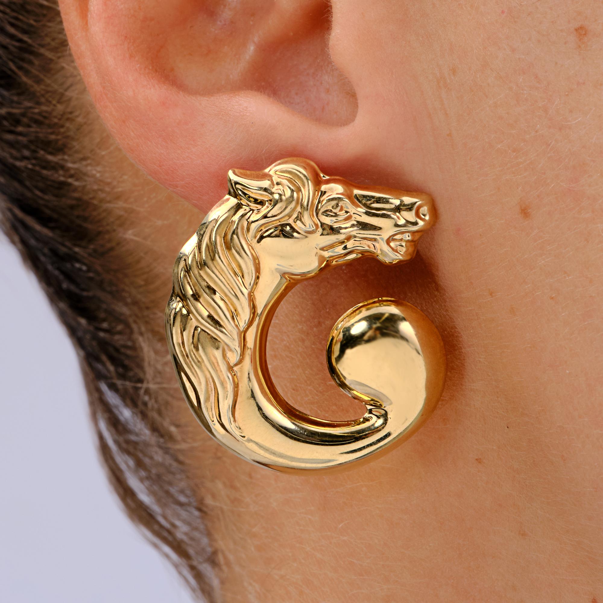 Vintage Signed Italian Gold Equestrian Horse Earrings