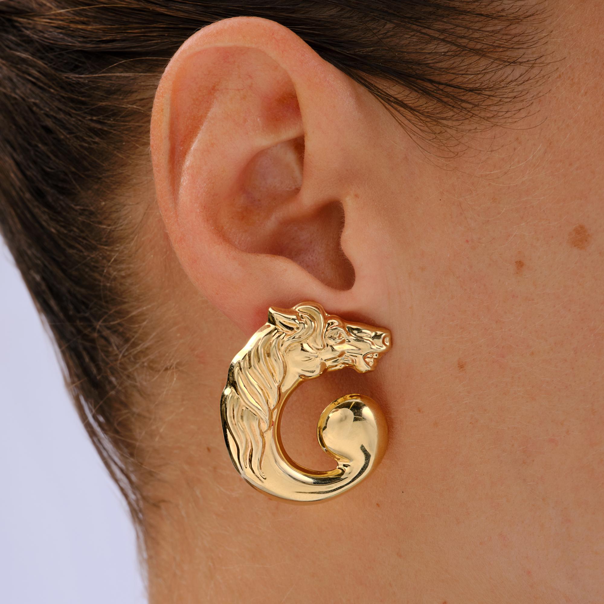 Vintage Signed Italian Gold Equestrian Horse Earrings