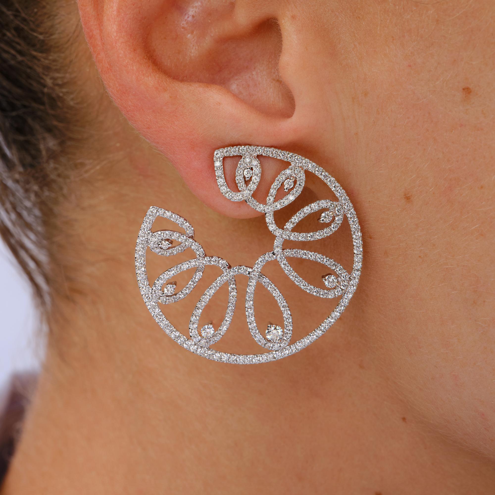 5 Carat Diamond White Gold Front Facing Scrolling Hoop Earrings