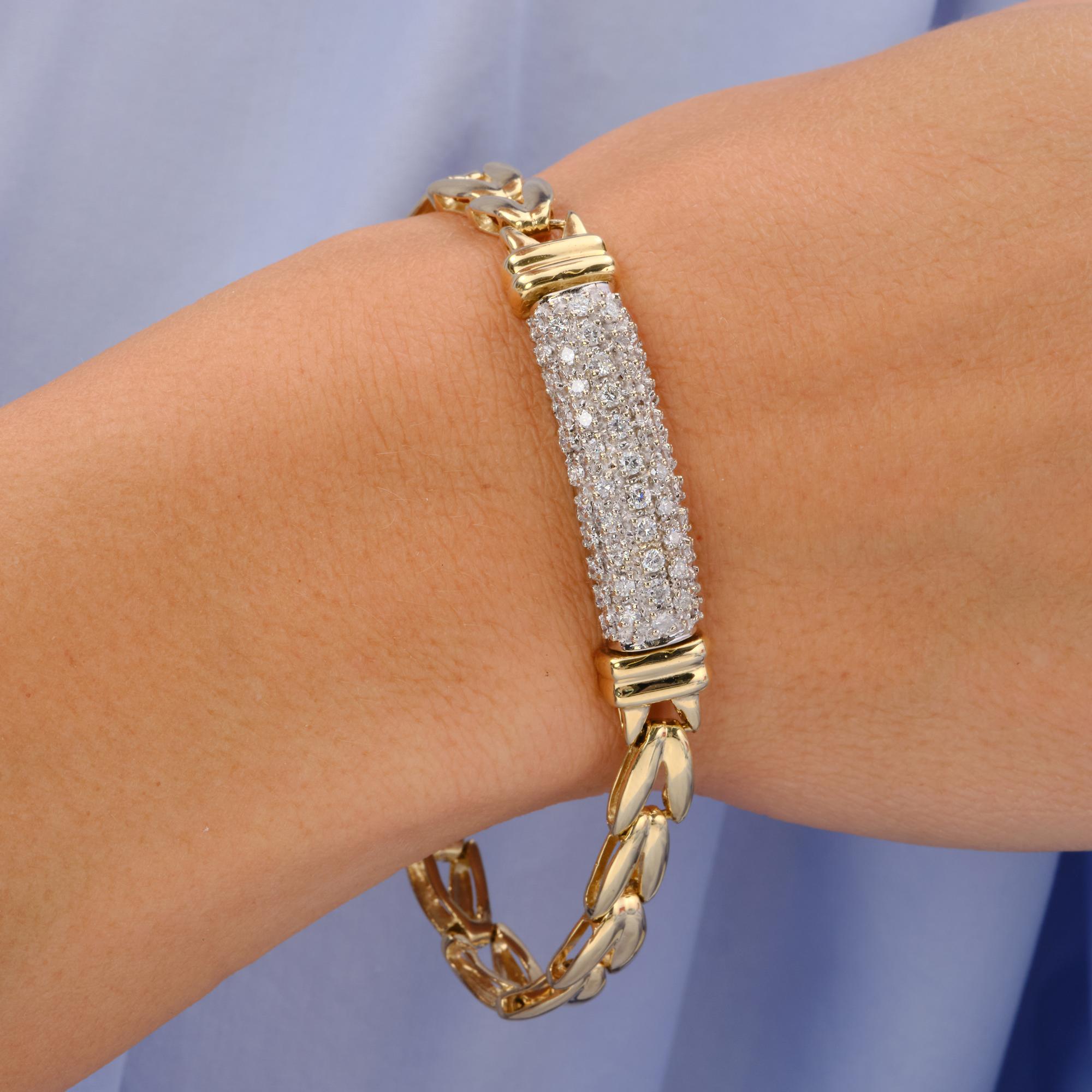 Vintage Estate 1980s Pavè Diamond 14k Gold Link Bracelet