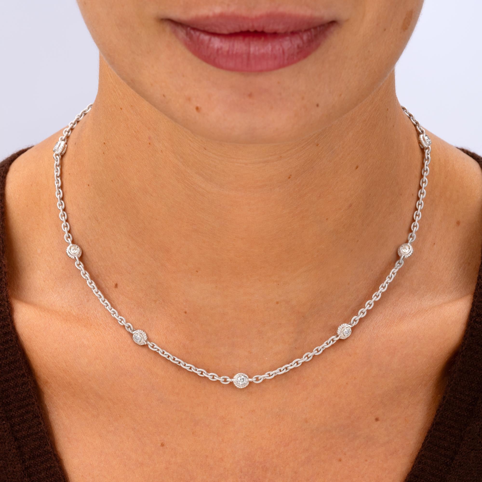 Estate Diamonds By The Yard Italian 18k White Gold Link Necklace